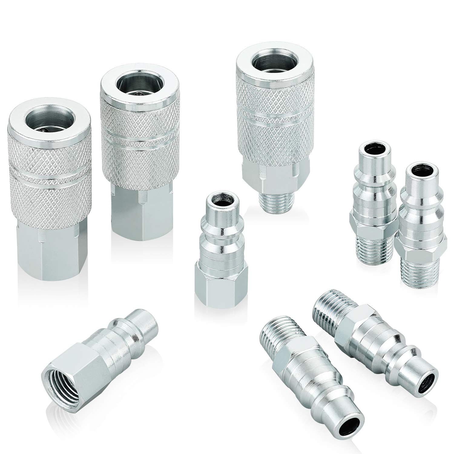 DYRCJ  Industrial Air Coupler and Plug Kit 3 8 Inch High Flow Body Size 1 4 Inch NPT Threads Size Steel Material 9 Pieces Air Compressor Hose