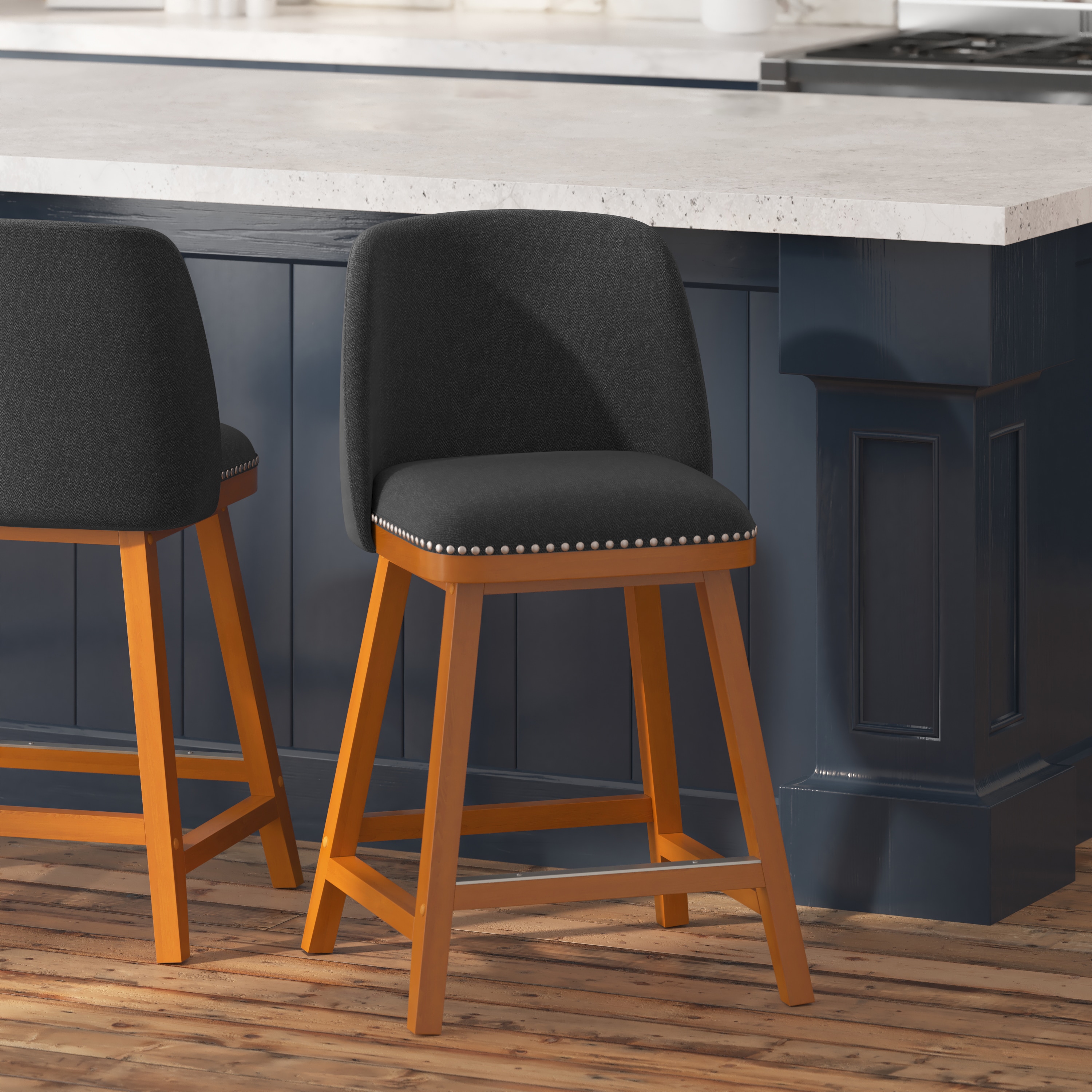 Taylor & Logan 196861088261 Nina 2 -Set Charcoal Faux Linen 24.5-in H Counter height Square seat Upholstered Wood Bar Stool and Back
