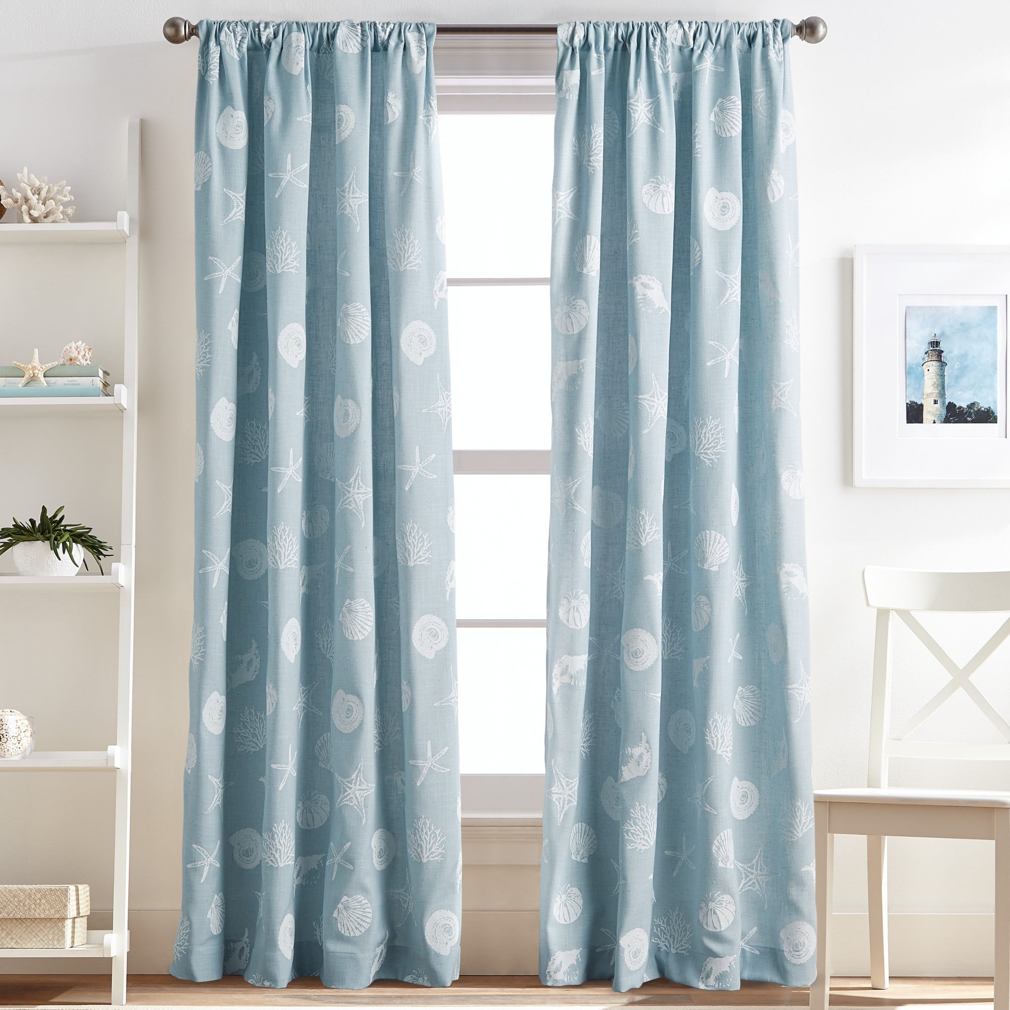 CHF 1Z44620GAQ 84-in Aqua Light Filtering Rod Pocket Single Curtain Panel
