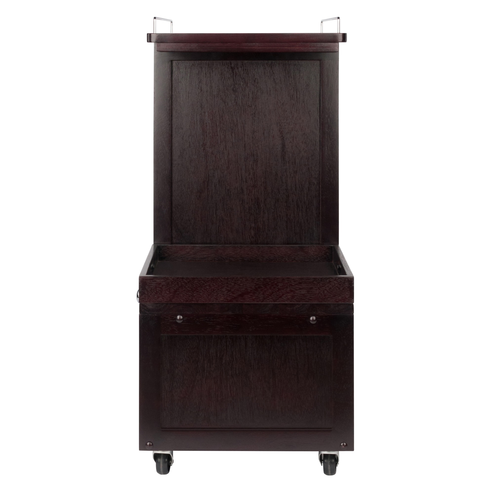 Winsome Espresso Transitional Kitchen Cart with Wine Storage and Serving Tray