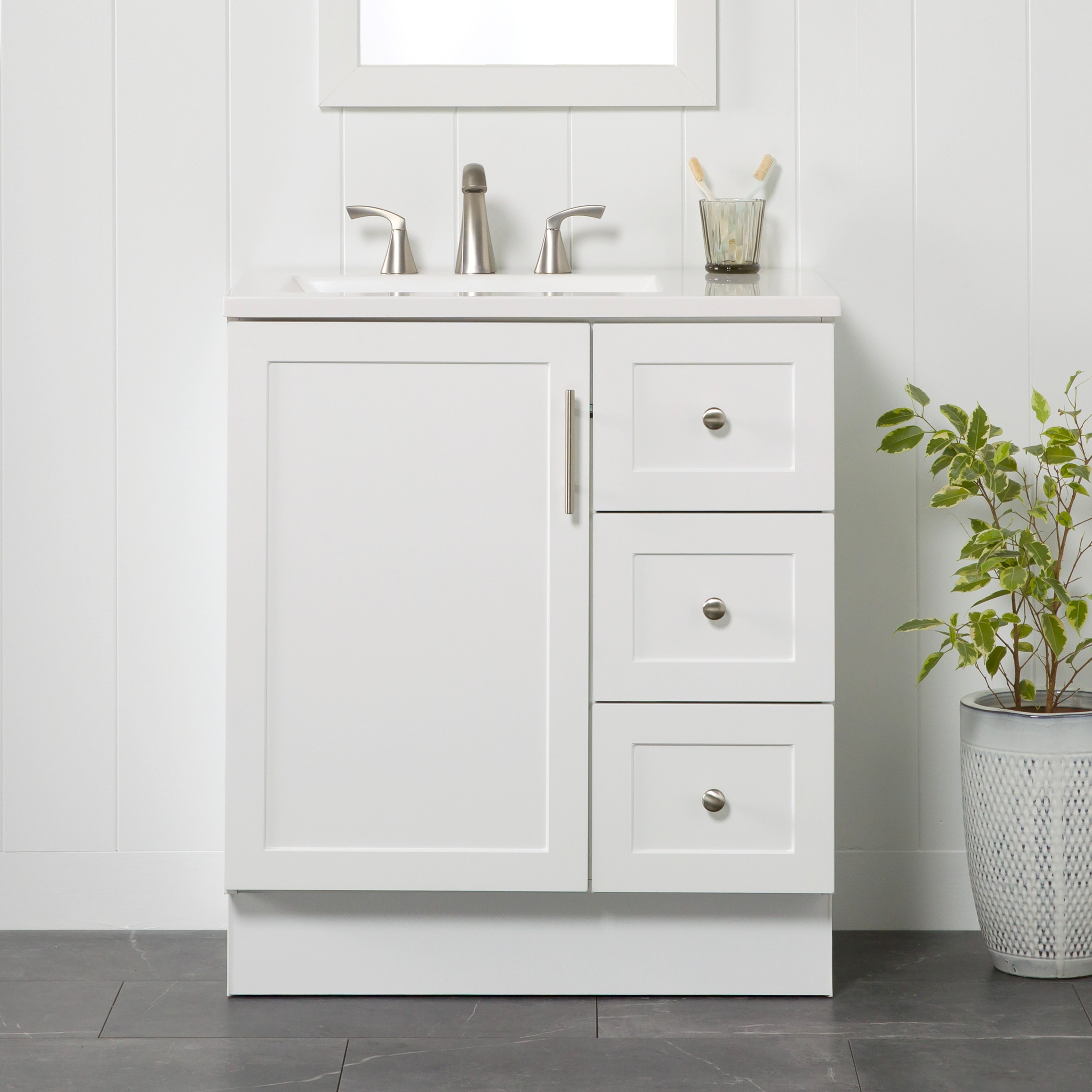 Project Source DV30P2-WH Davies 30-in True White Single sink Bathroom Vanity with White Cultured marble Top