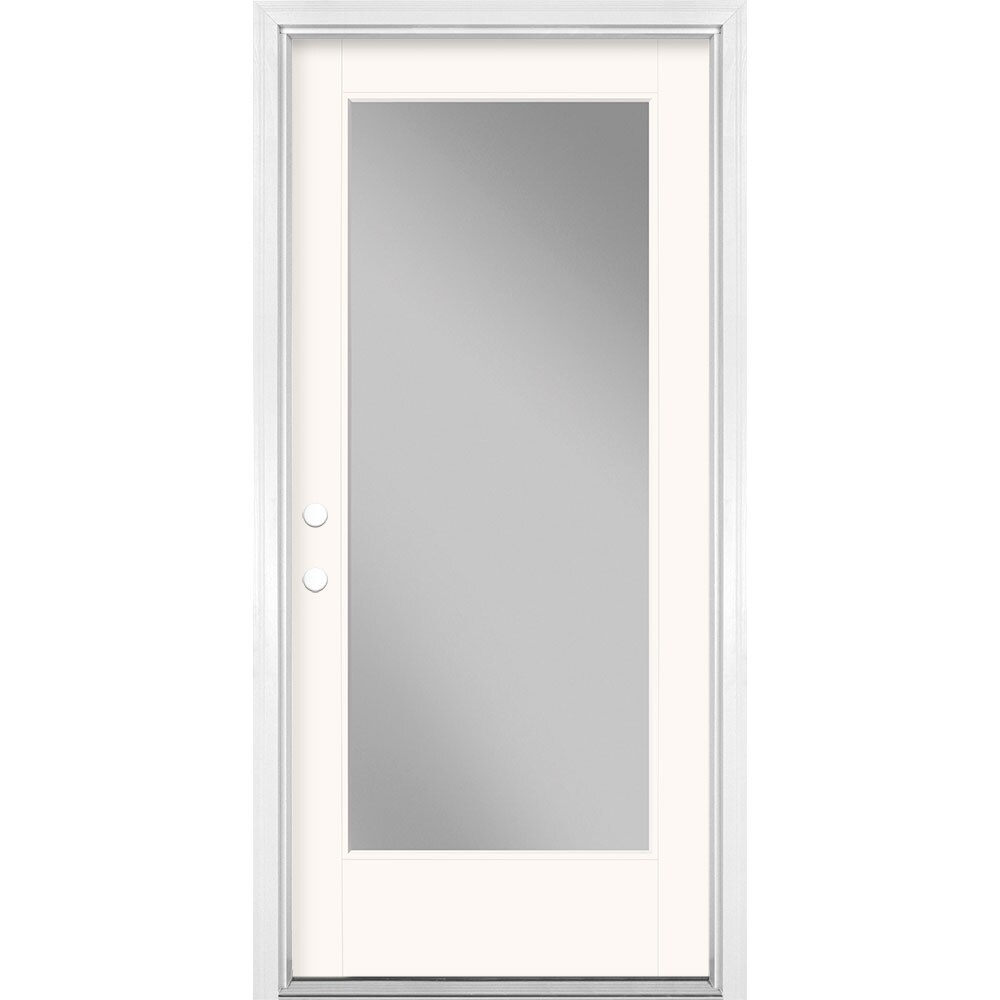 Masonite 1523908 36-in x 80-in x 4-9/16-in Fiberglass Full lite Right-hand inswing Modern White Painted Prehung Front Door with Brickmould Insulating core