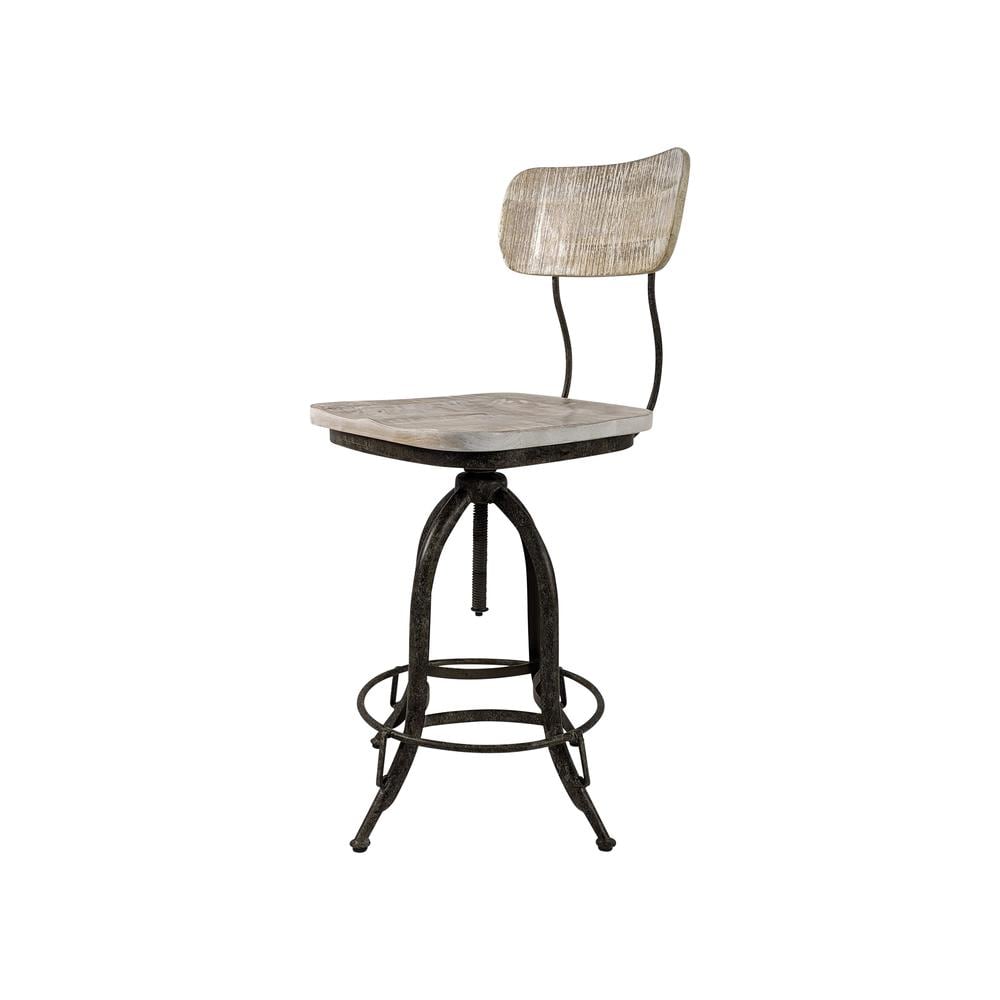 Carolina Chair & Table 1624NDAI Mason Adjustable Barstool  Natural Driftwood Seat  Aged Iron Base