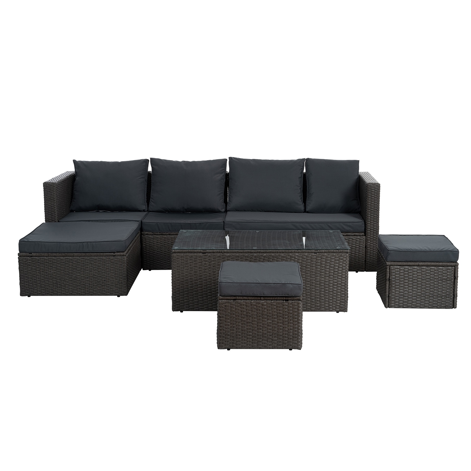 Bybafun YB7900029 Wicker Outdoor Sectional with Gray Cushions and Wicker Frame
