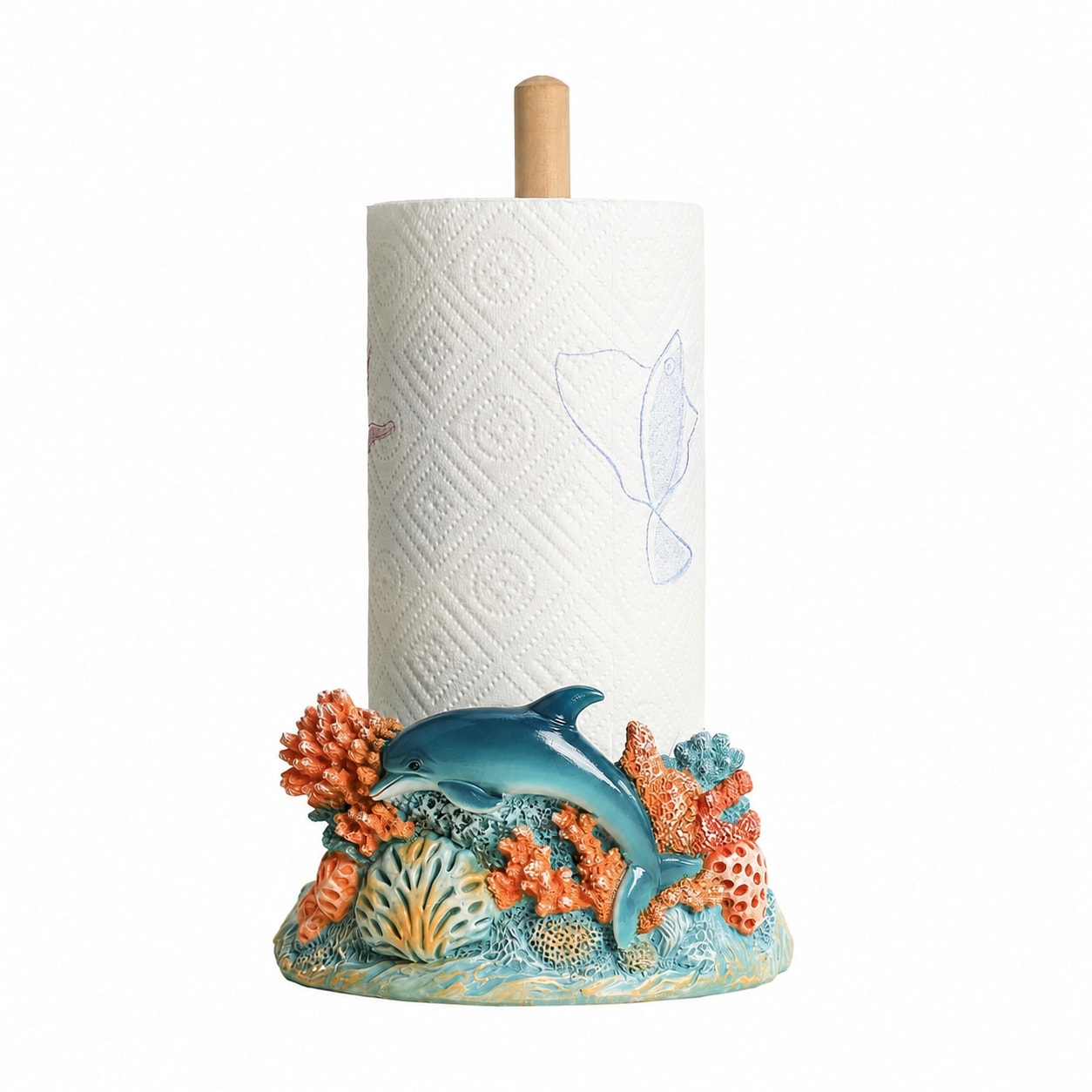 Aoibox  Sea Animal and Coral Pattern Resin Paper Towel Holder Stand with Turtle and Dolphin Design 6 8 x 6 8 x