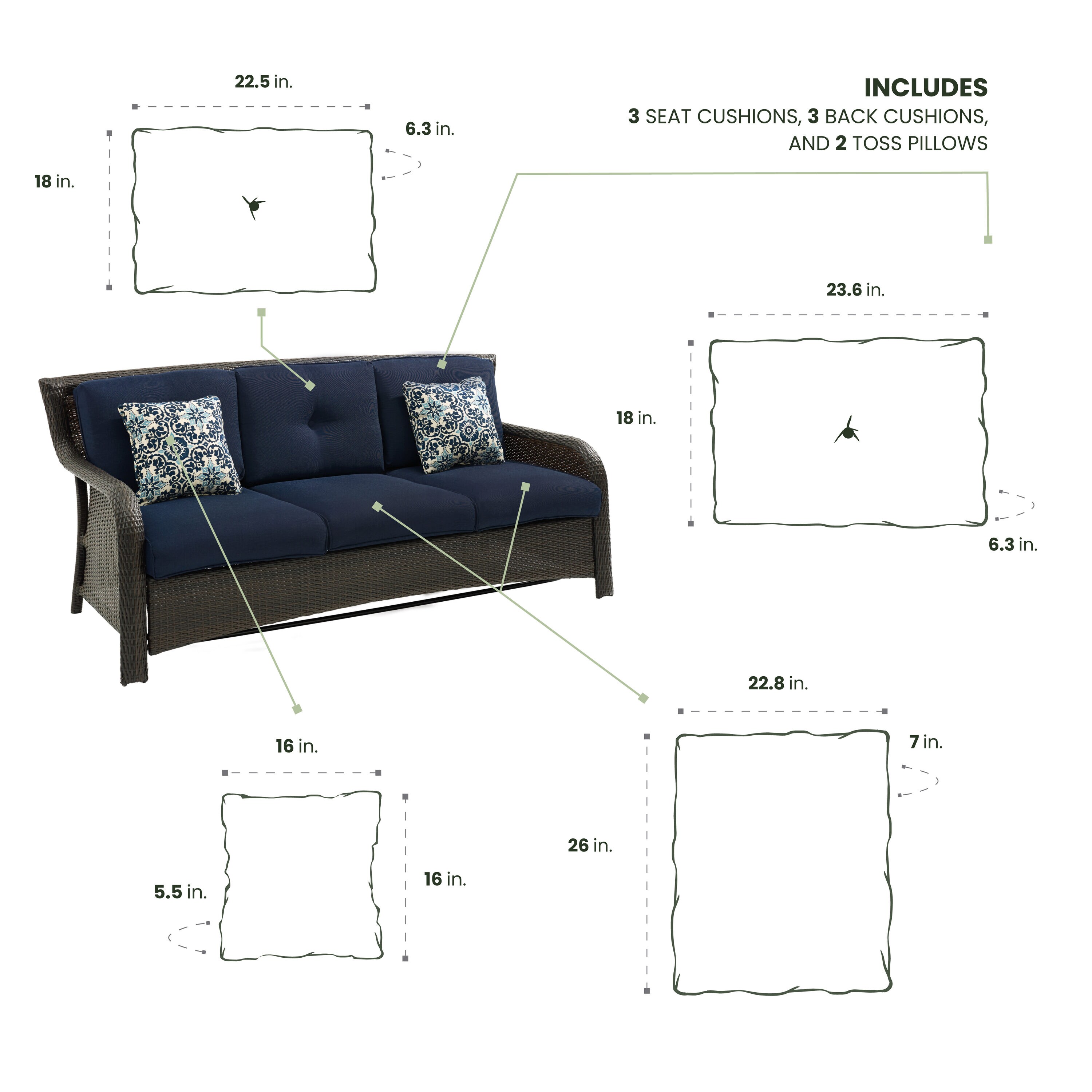 Hanover STRATHSOFACUSH-NVY Patio-Furniture-Cushions - View #3
