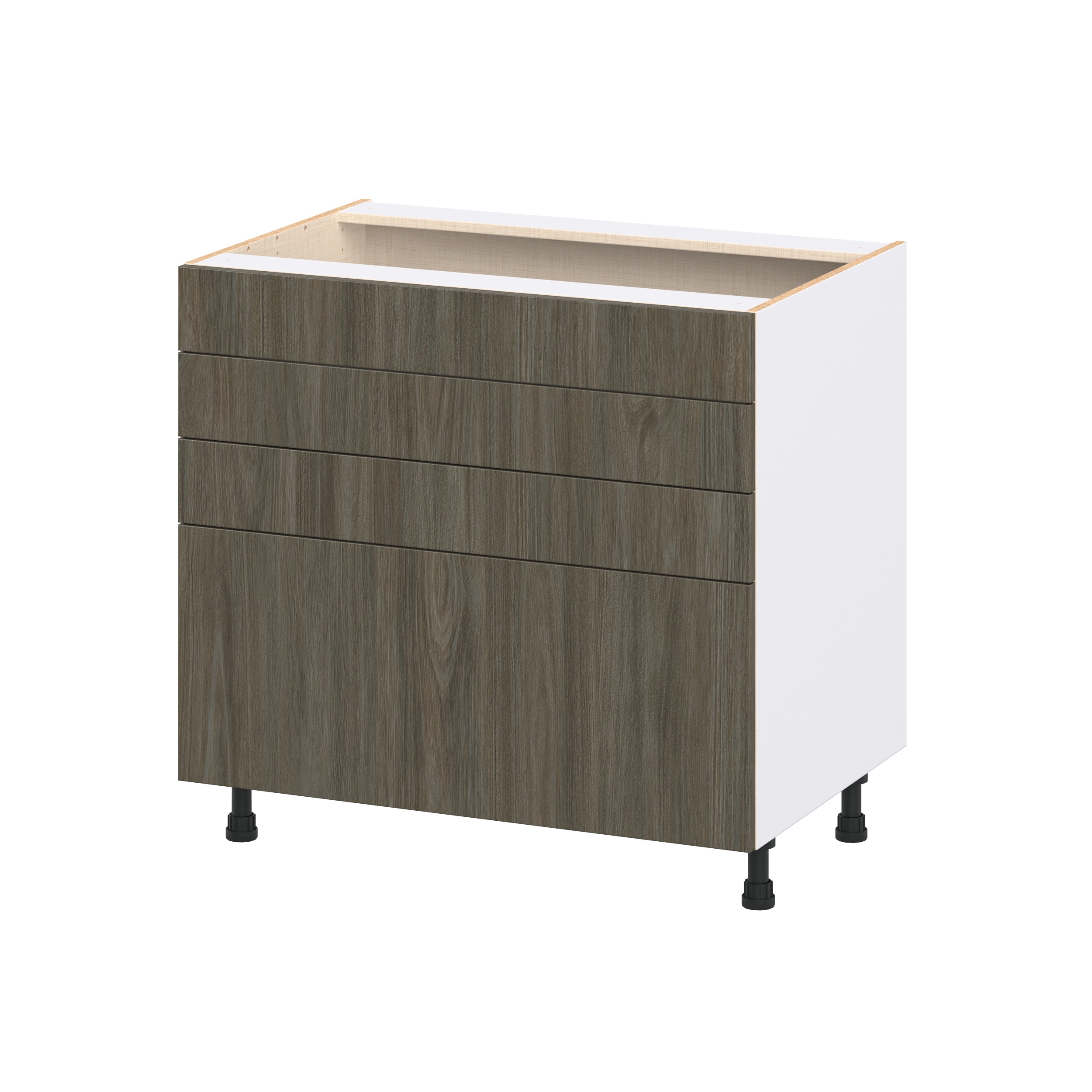 Hugo&Borg DSBCT4D36FF-SA Savane 36-in W x 34.5-in H x 24.5-in D Burnt Walnut 3 -Drawers Drawer Base Fully assembled Cabinet Flat Panel Slab