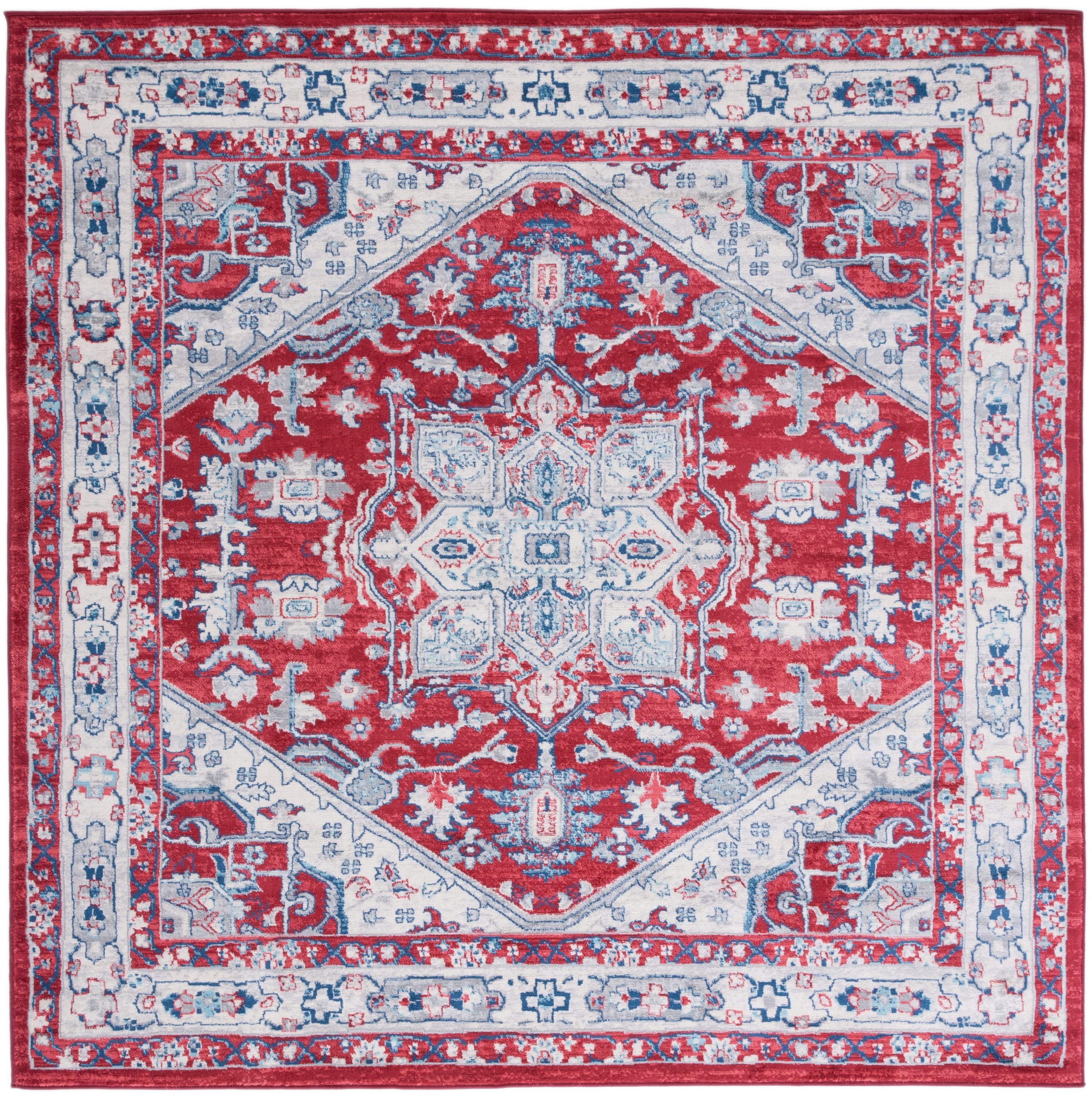 Safavieh BNT852Q-7SQ Brentwood Vessie 7 x 7 (ft) Loomed Polypropylene Red/Ivory Square Indoor Abstract Farmhouse/Cottage Area rug