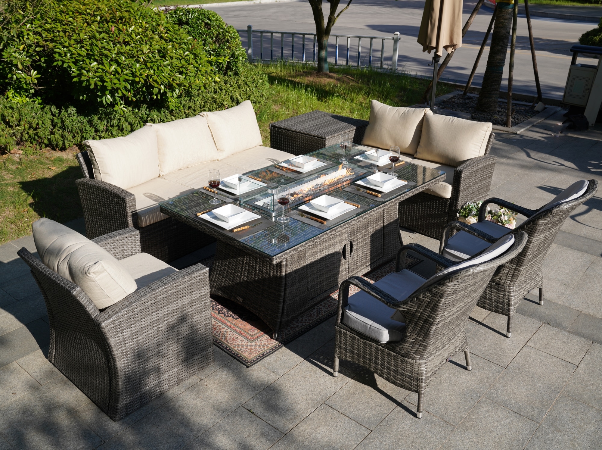 Direct Wicker DWG-2403B009-GR 7 -Piece Wicker 2 Patio Sofa Conversation Set with Gray Cushions
