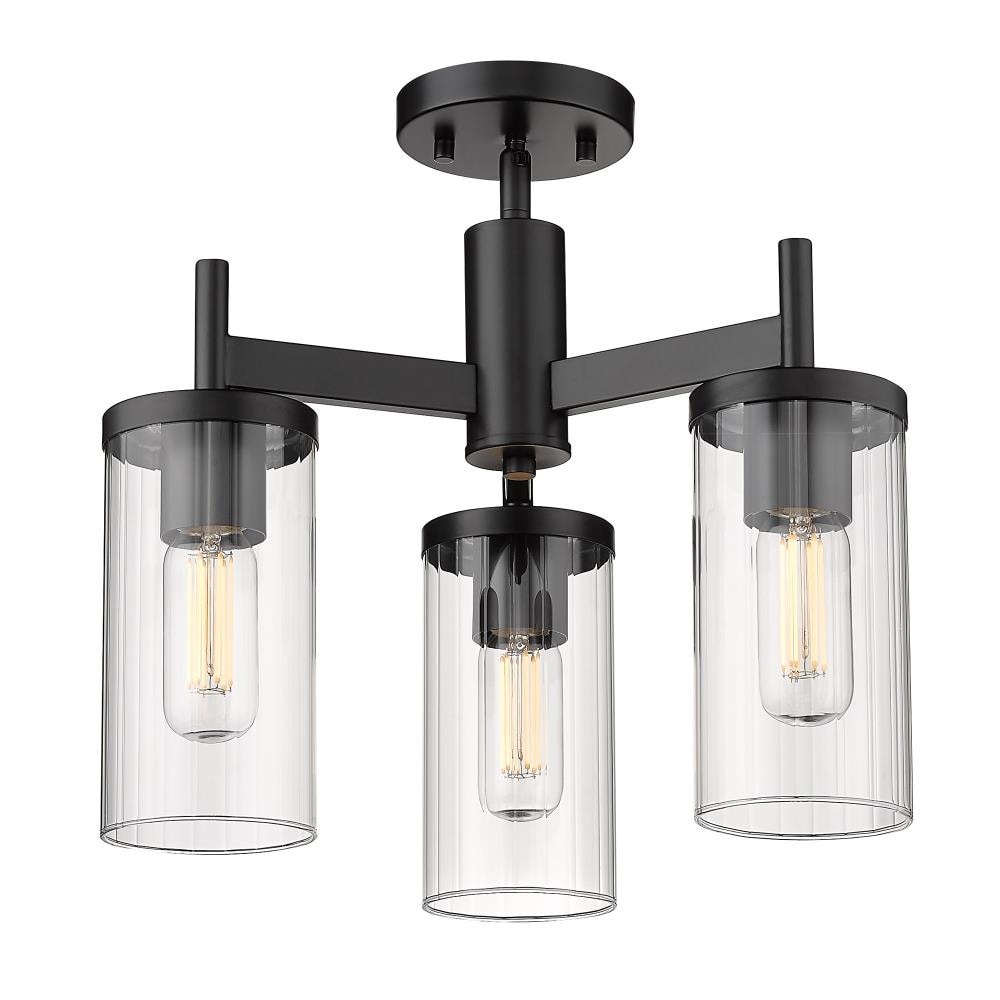 Golden Lighting 7011-3SF BLK-CLR Winslett 3 -Light 16.5-in Matte Black Semi Flush Mount Light