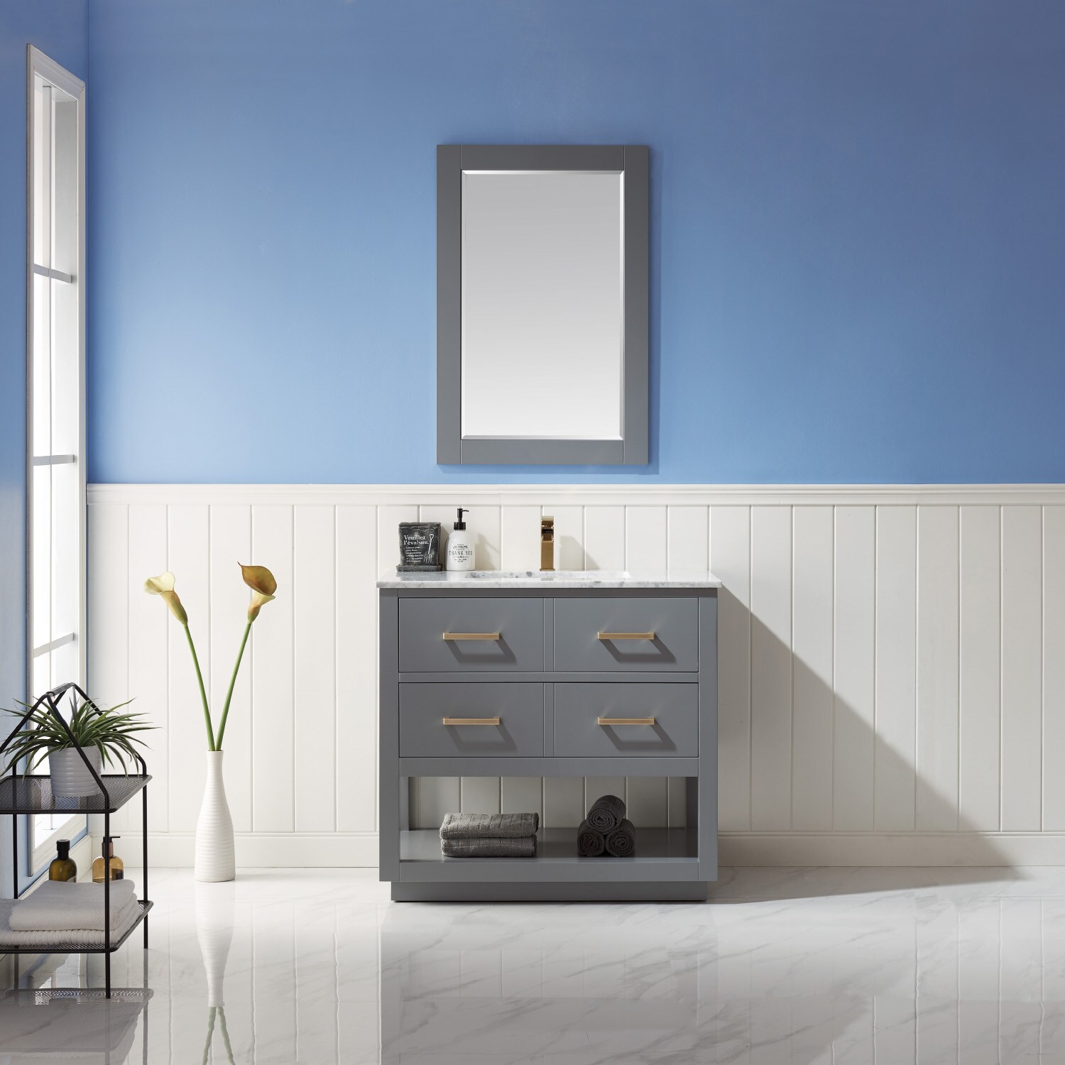 Altair 532036-GR-CA Remi 36-in Gray Undermount Single Sink Bathroom Vanity with Carrara White Marble Top (Mirror Included)