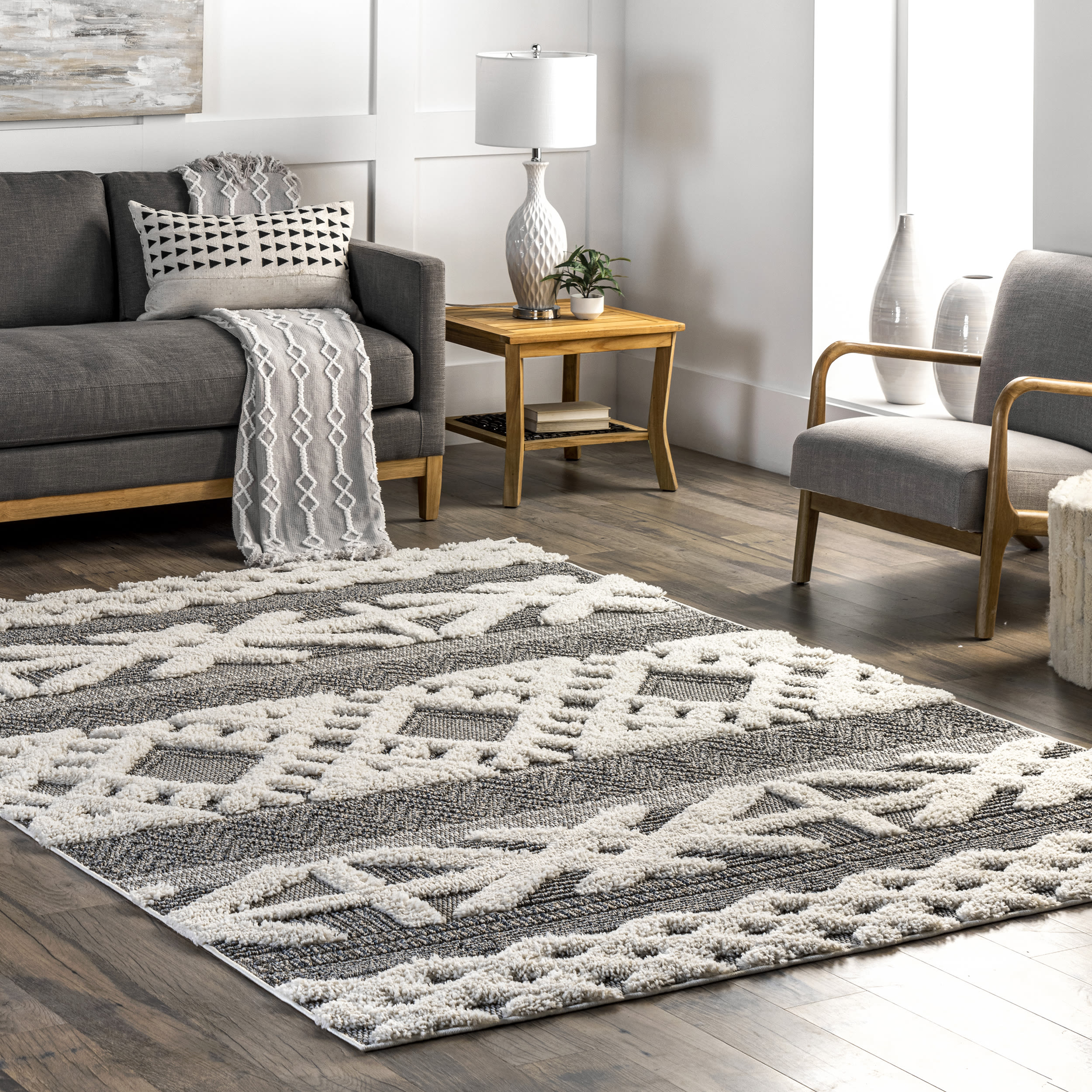 nuLOOM OZTT02A-8010 Keyla 8 x 10 (ft) Loomed Polypropylene Gray Rectangular Indoor Geometric Area rug