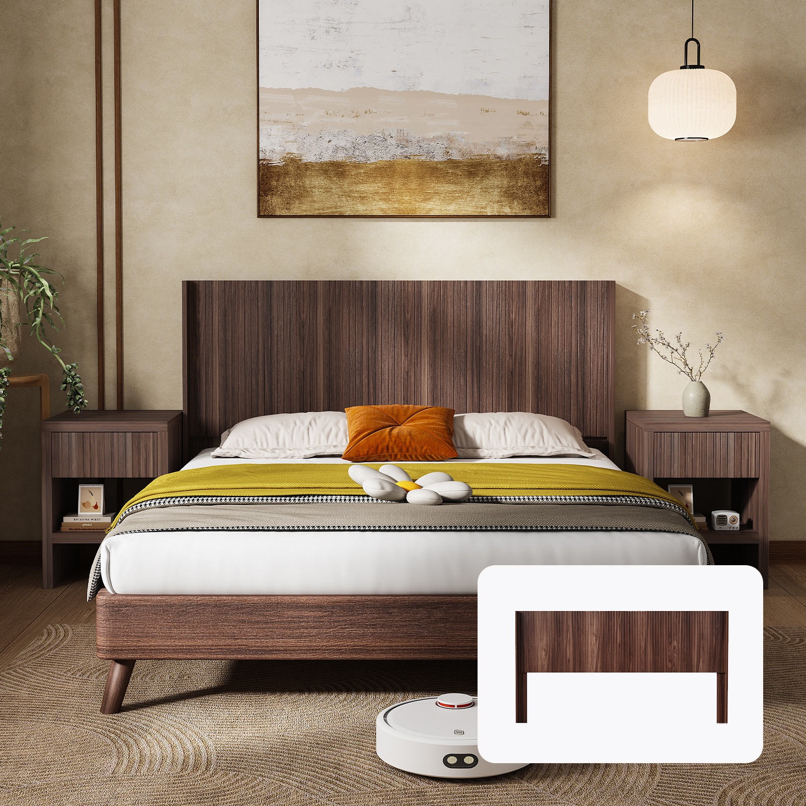 LOVMOR Wood Headboard Queen Size 64 Inch Wide Modern Farmhouse Wall Mounted Fluted Panel Wingback Boho Walnut #SF-X-W3520P327613