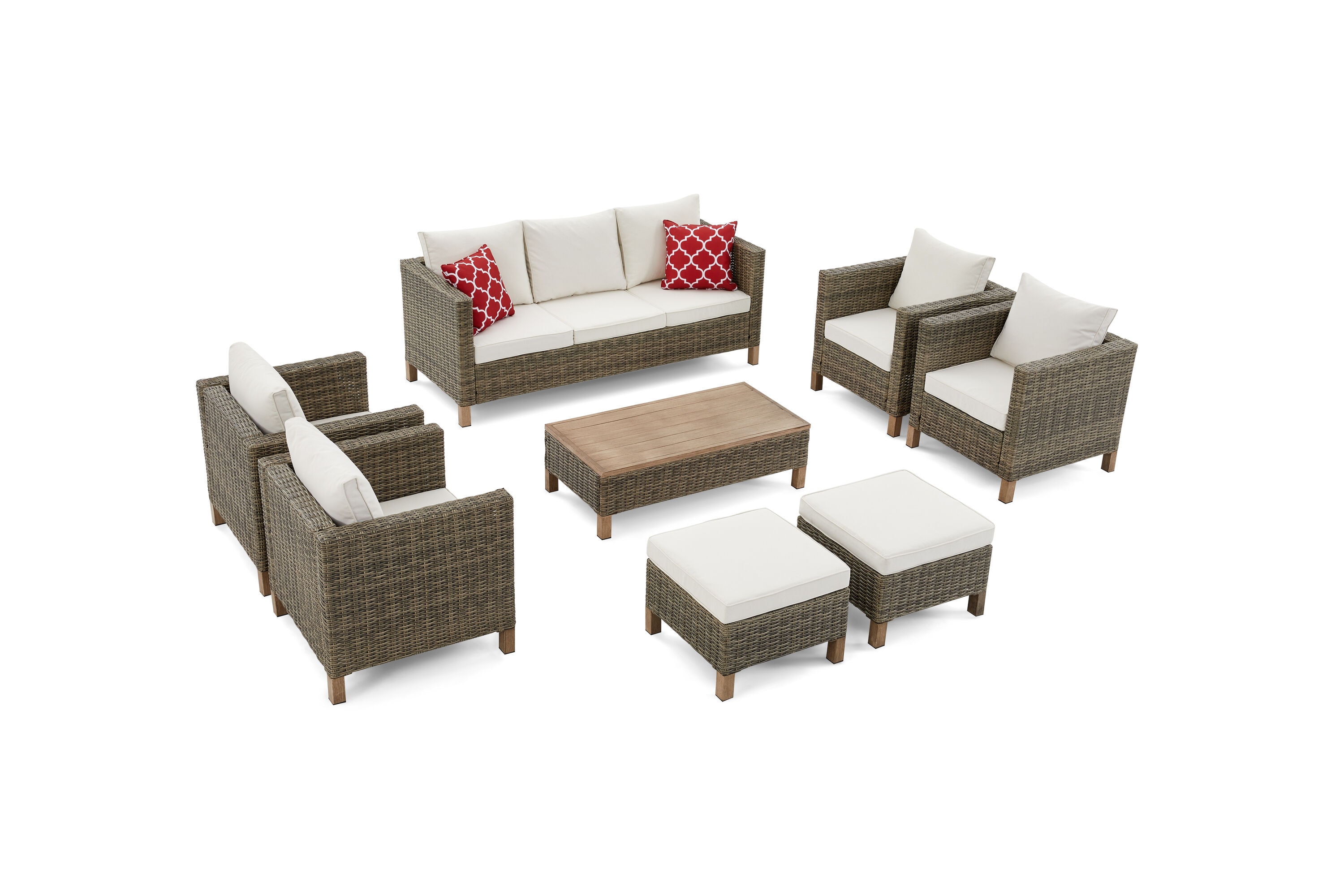 EDYO LIVING SMX07-BG 8 -Piece Wicker Patio Sofa Conversation Set with Off-white Cushions