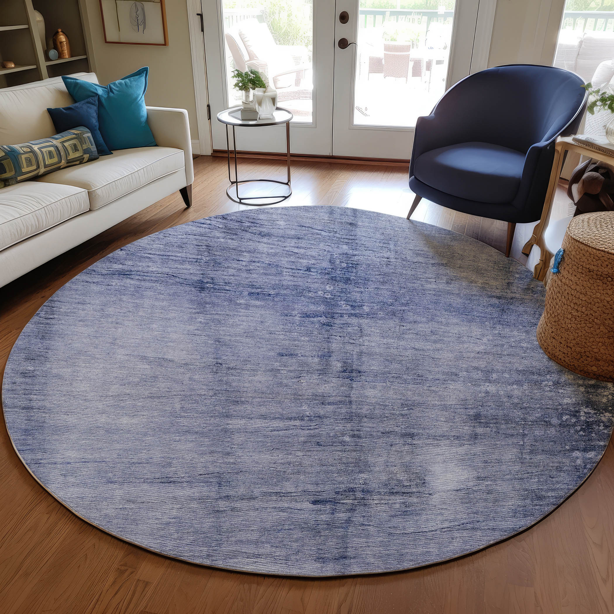 Addison Rugs ACN608NA8RO Chantille ACN608NA 8 x 8 (ft) Polyester Navy Round Indoor/Outdoor Abstract Machine washable Area rug