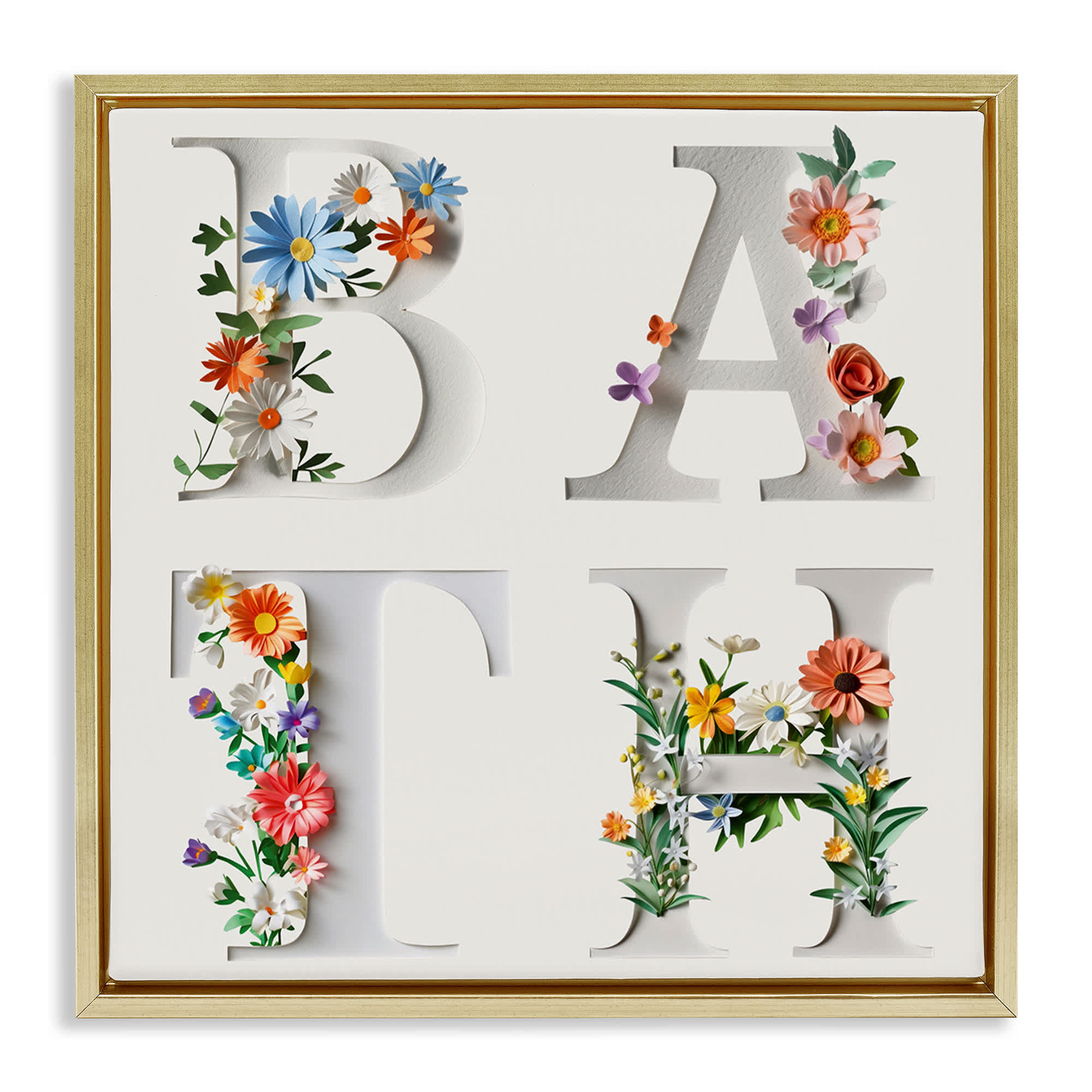 Stupell Industries BT-969-FFG-17X17 Floral Bath Typography Floating Frame design by Susan Arnot