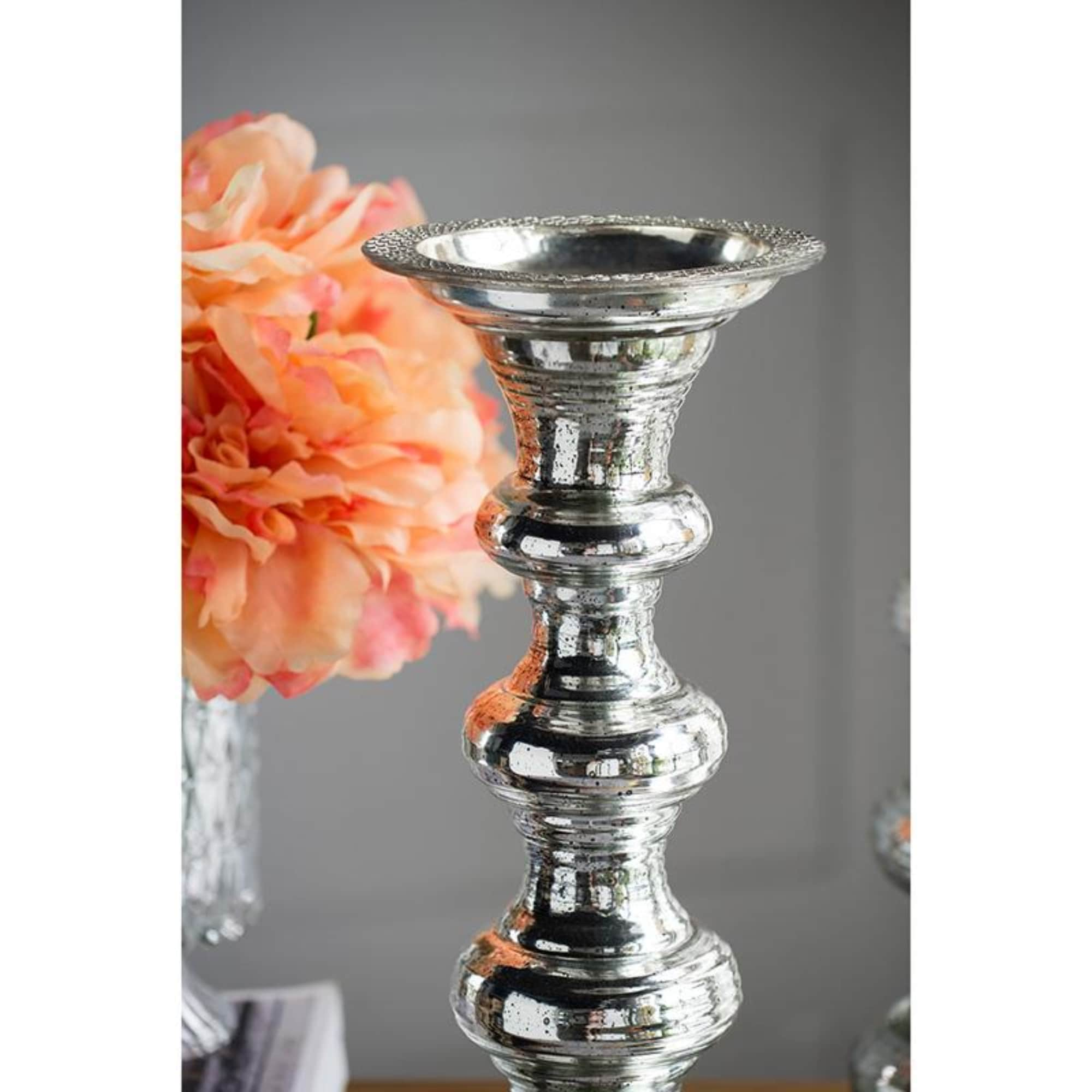 Aandb Home Contemporary Silver Glass Pillar Candle Holder 187 In H Stylish Decorative Accent 8682