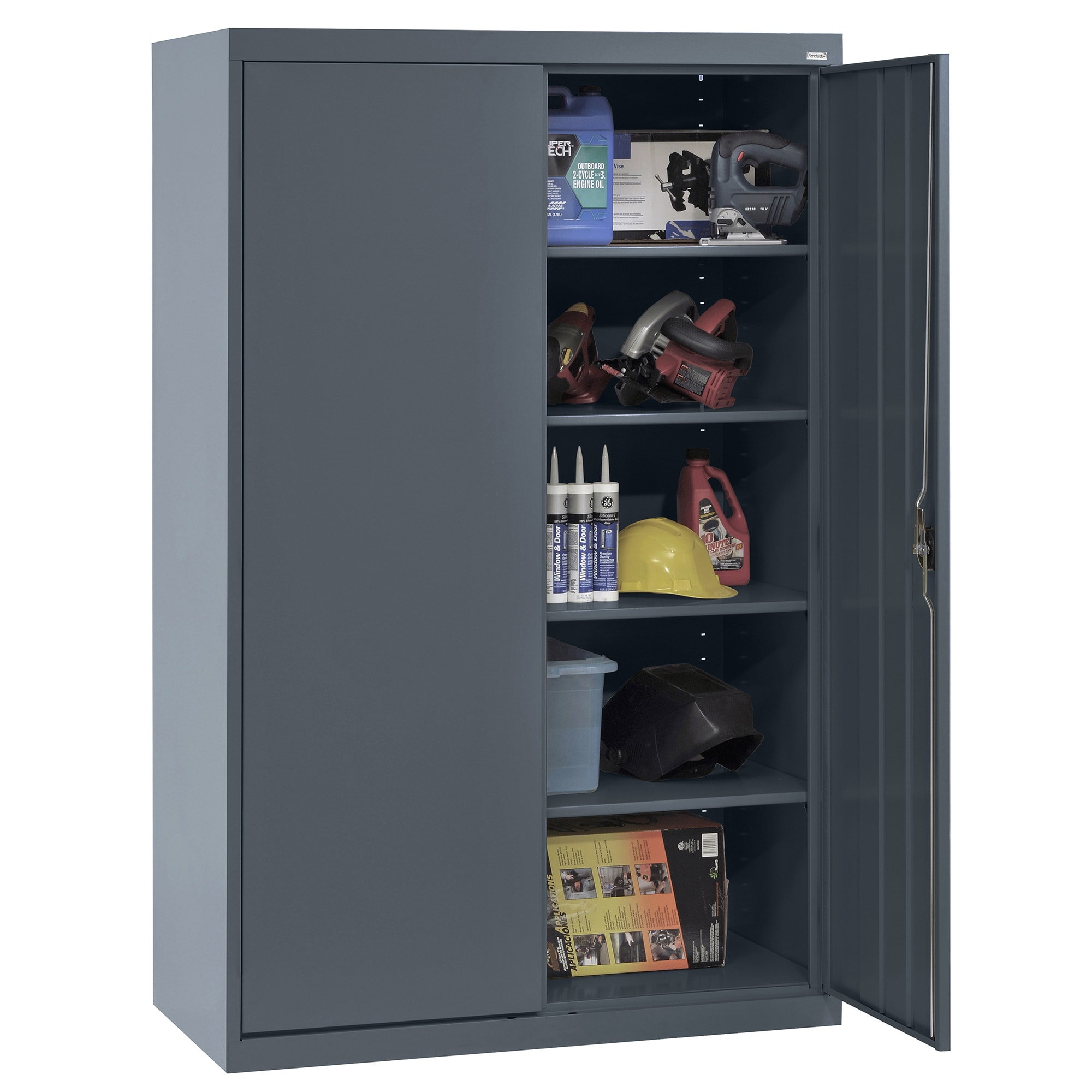 Gray Steel Freestanding Lockable Office Cabinet with Adjustable Shelving