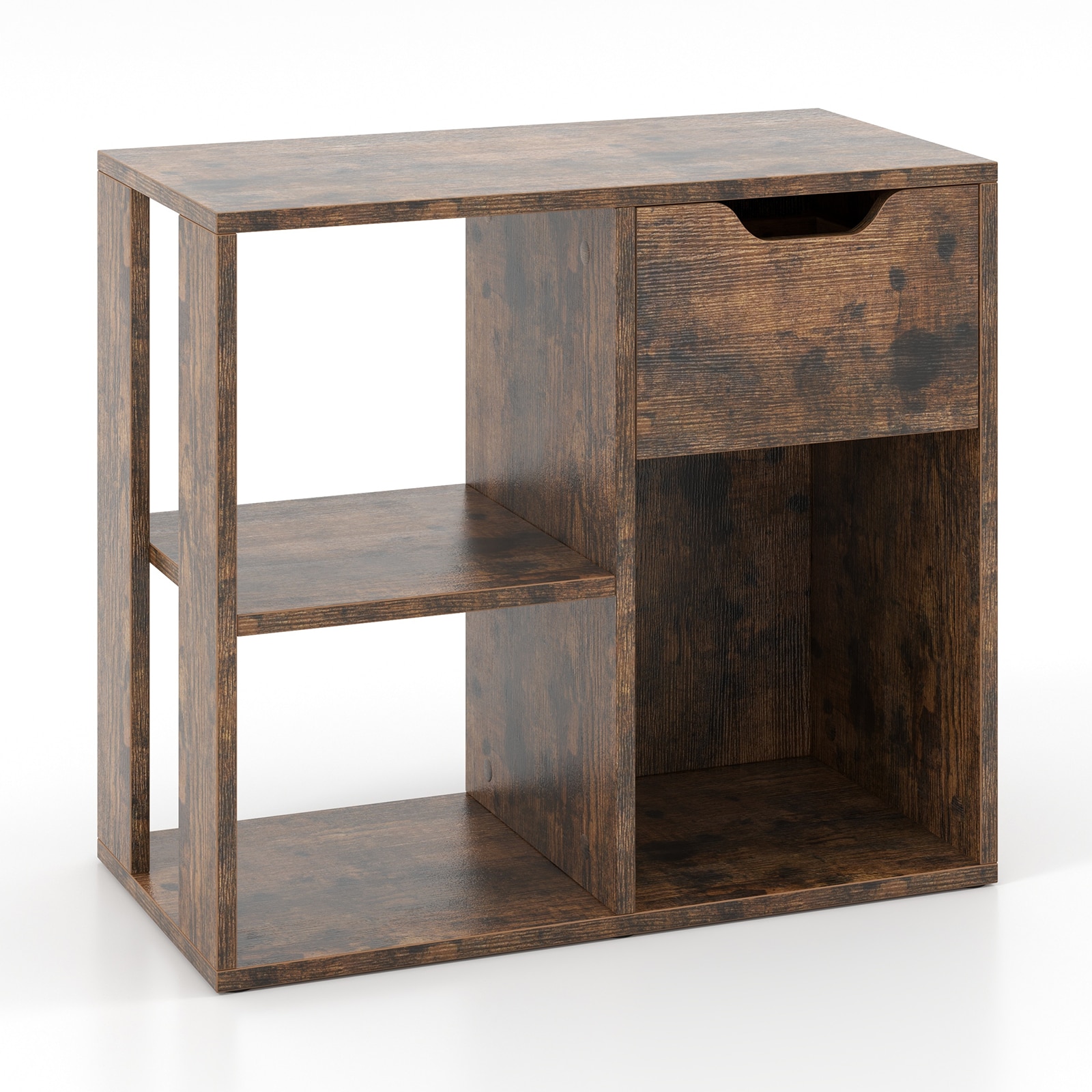 Slickblue D-CO-FC64801VJ 24W x 21H Rustic Brown/Black/White End Table with Pull-Out Drawer Engineered Wood Table Top Rectangular Shape Storage Cubes Assembly Required for Living Room or Entryway