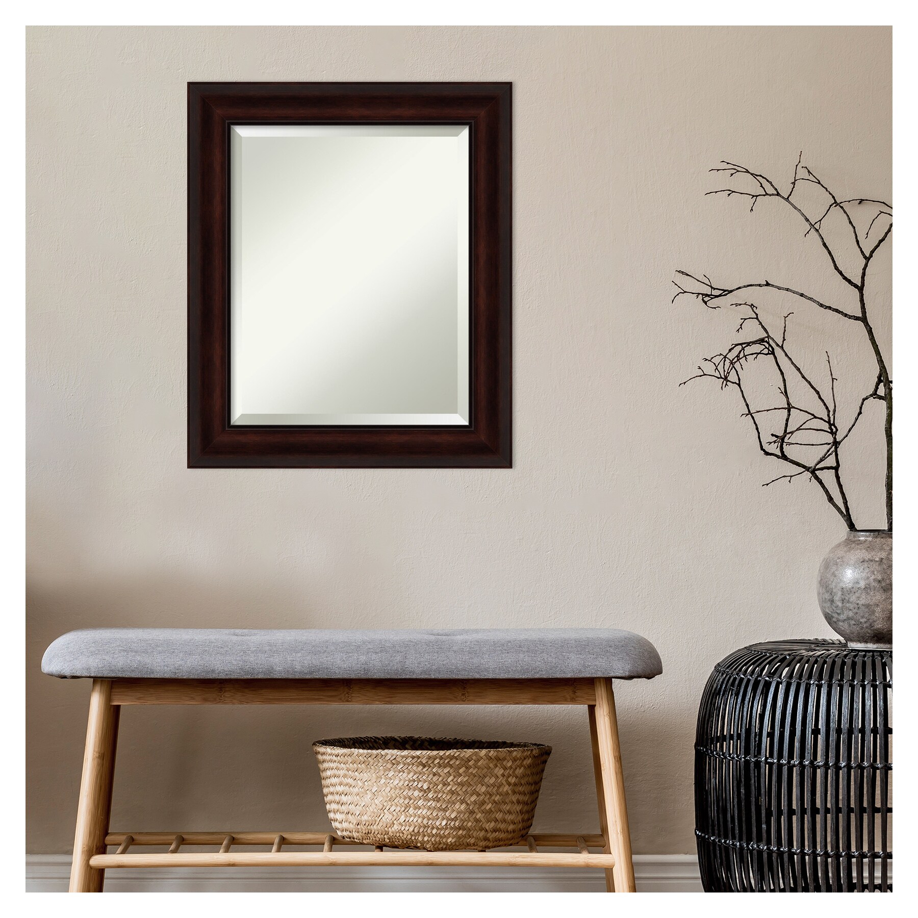 Amanti Art Coffee Bean Brown Framed Wall Mirror - 21.12 x 25.12 in