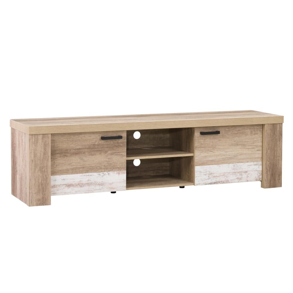 Joliet Warm Beige & White Distressed TV Stand with Cabinet for 80" TVs