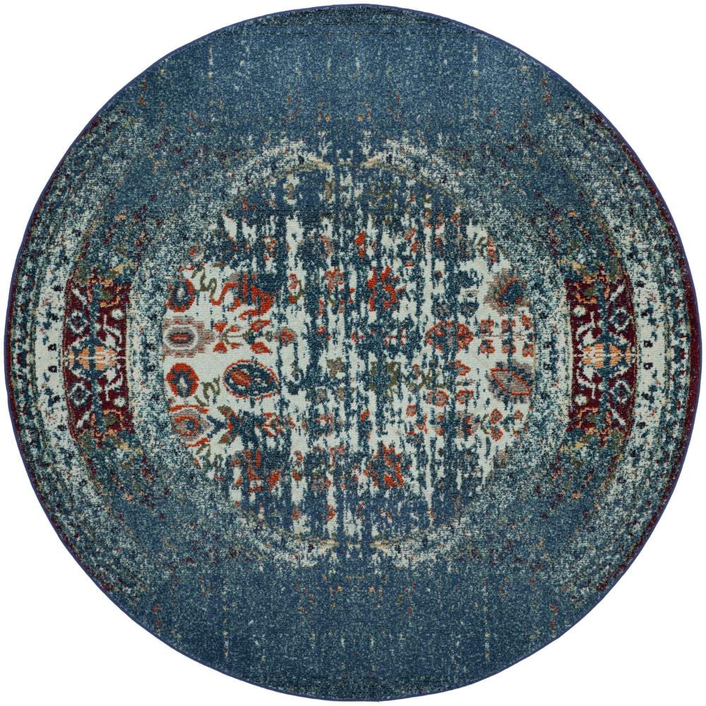 Safavieh MNC208V-7R Monaco Winfrid 7 x 7 (ft) Loomed Polypropylene Blue/Ivory Round Indoor Abstract Bohemian/Eclectic Area rug