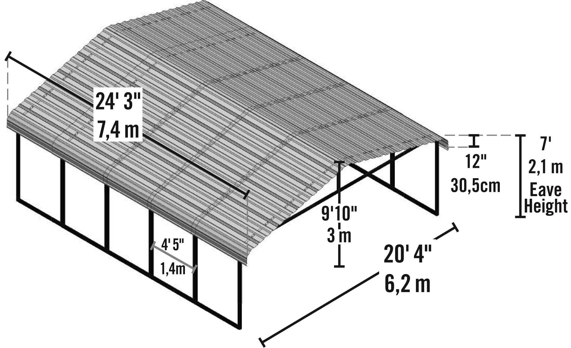 Charcoal Galvanized Steel Carport with Black Frame, 20 ft. x 24 ft.