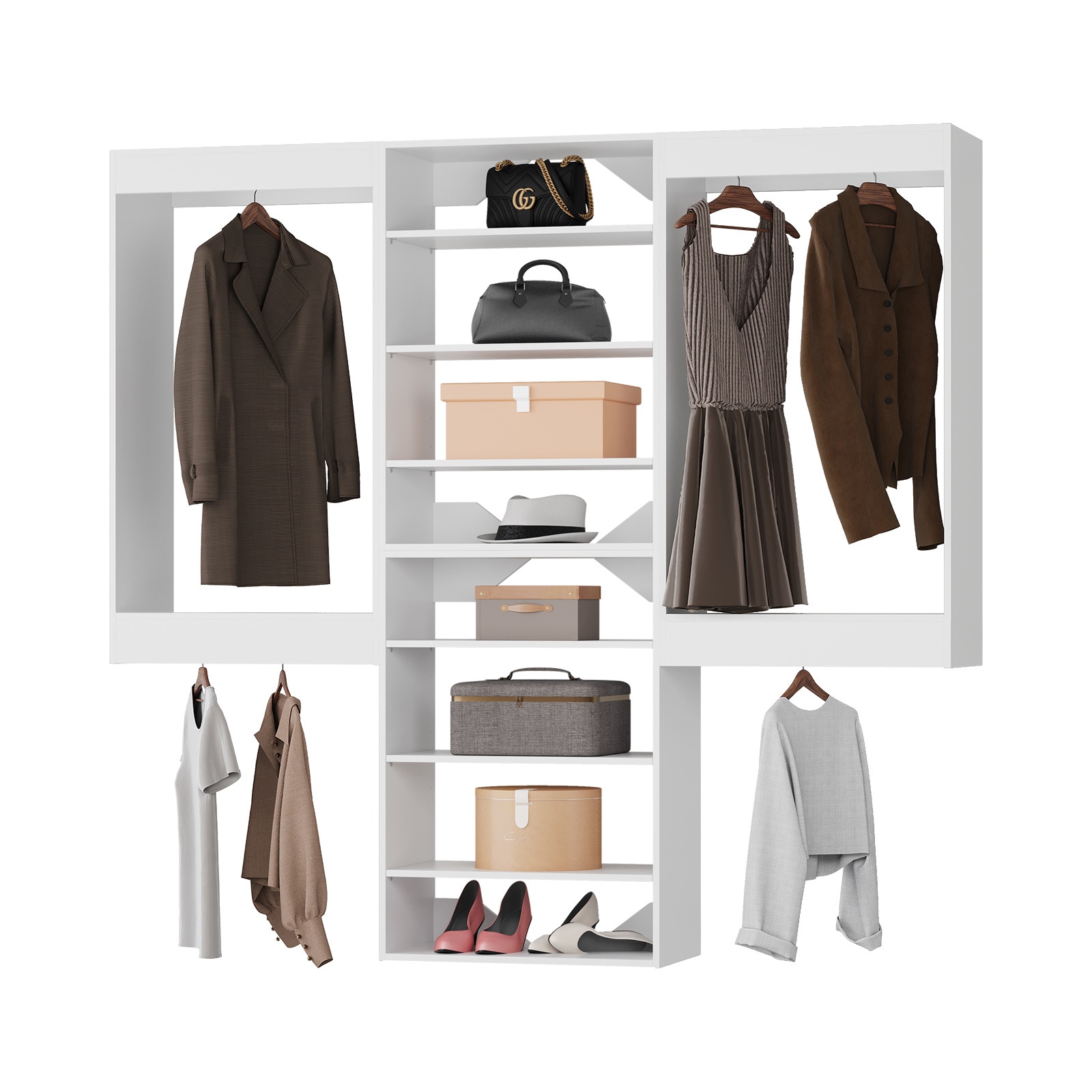 LOVMOR LO-MODEL5-5-ZJL 84 in White Modular Closet System Unit-Customizable Wall Mounted Walk-In Closets for Bedroom or Walk-in Closet