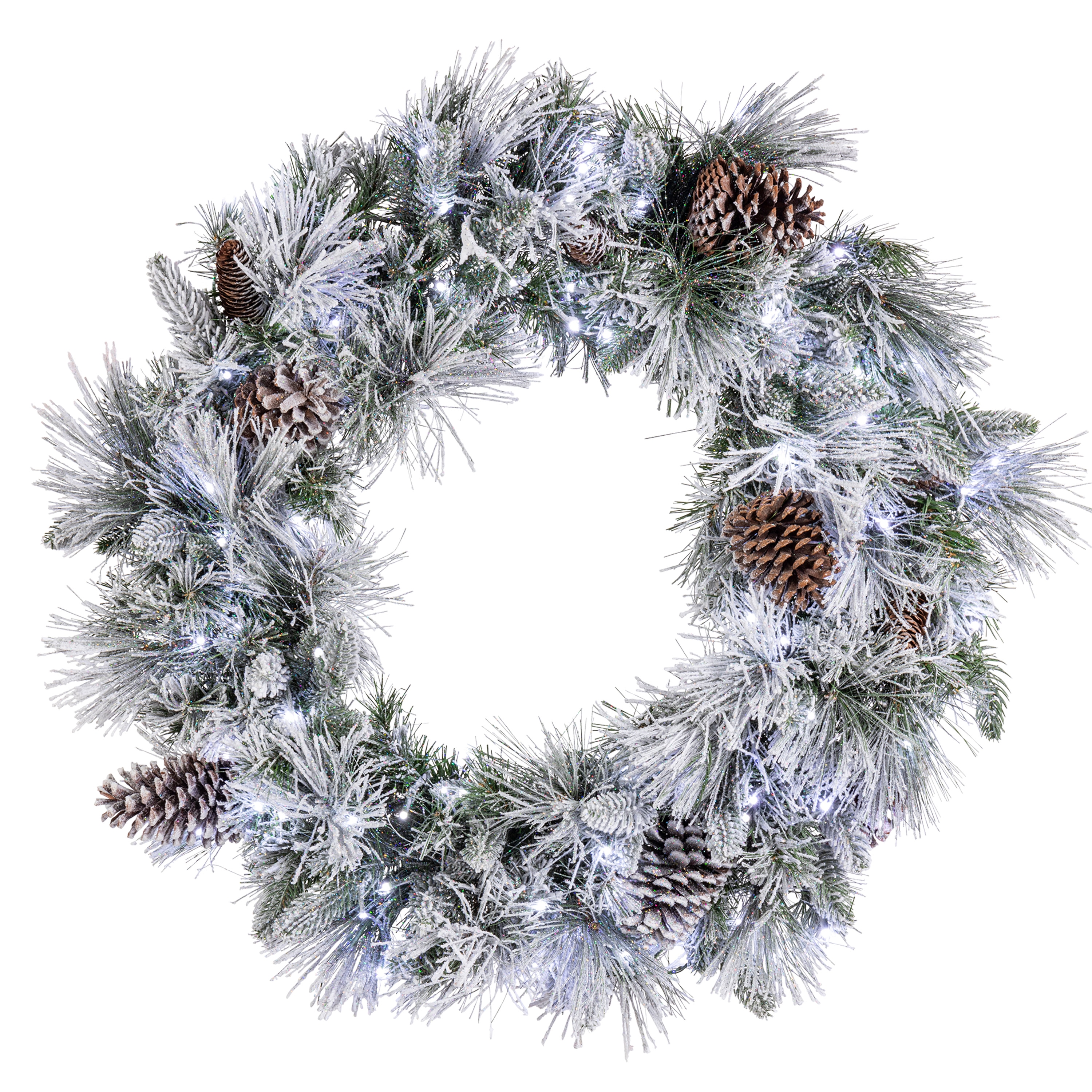 Gerson International 445858CWWWLEDEC 30-in Flocked Pre-lit Indoor/Outdoor Green Mixed green Artificial Christmas Wreath