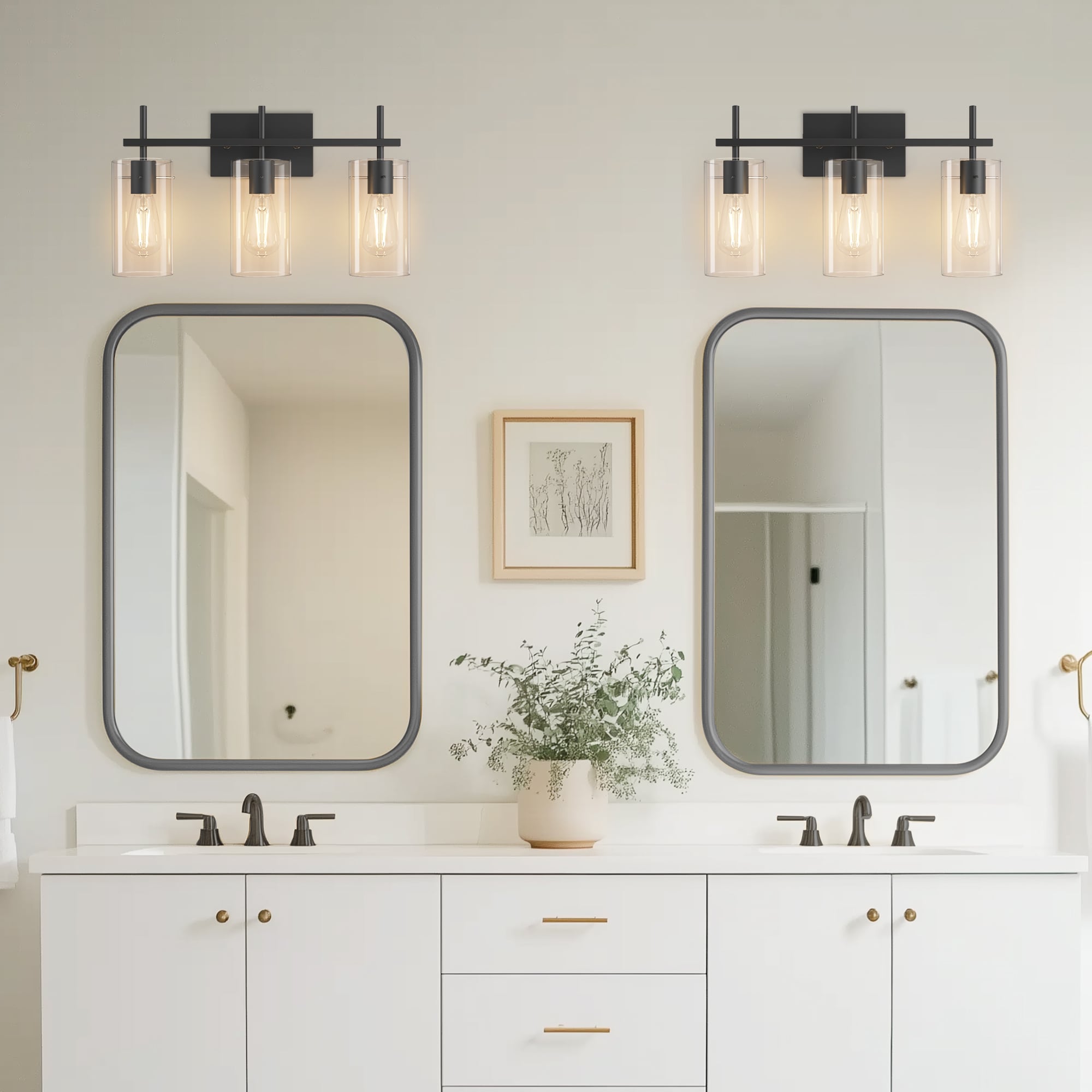 DORESshop 20.47 in 3 Light Bathroom Fixture Black Metal Vanity Light ...