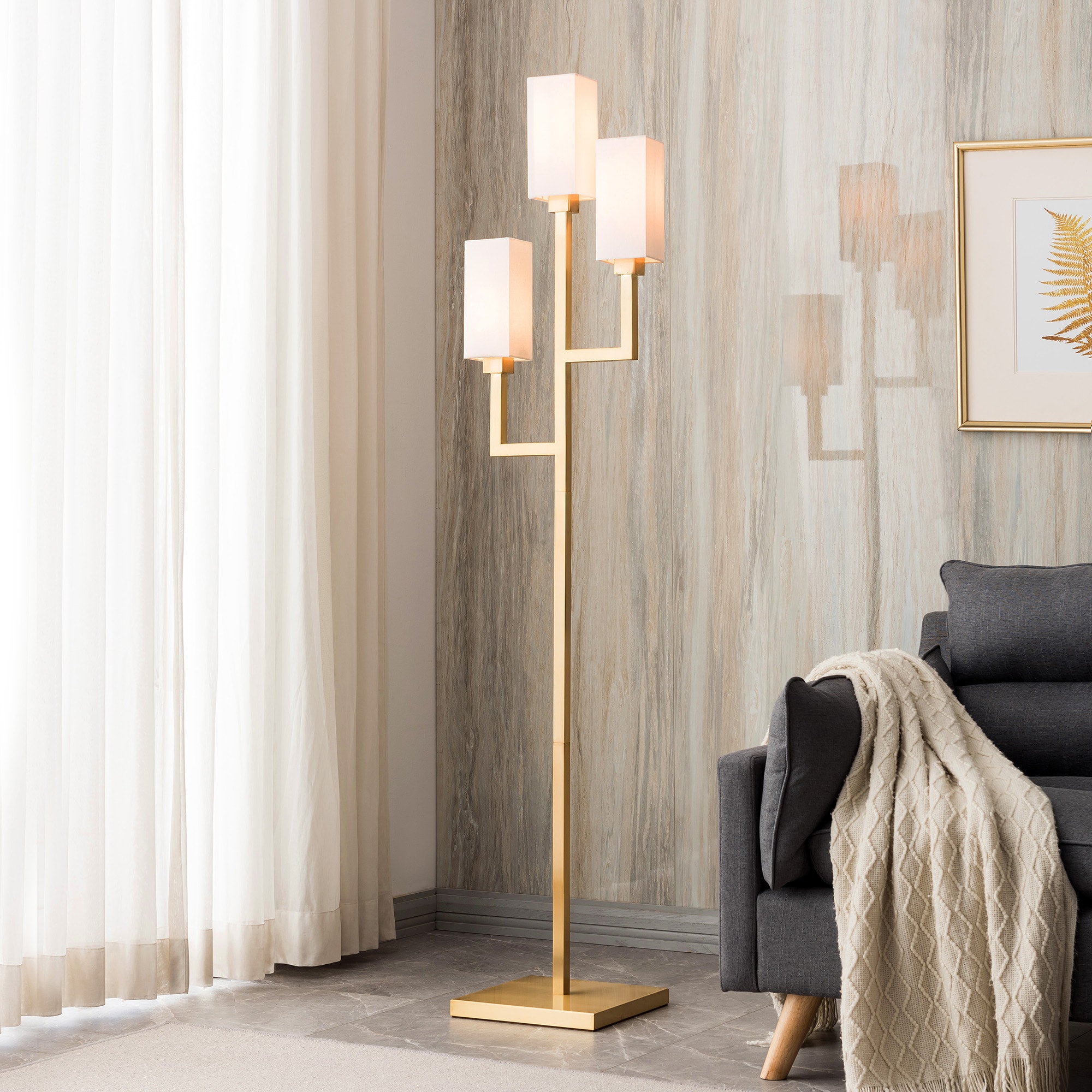 Hailey Home FL0601 Basso 69.5-in Brass Standard Floor Lamp with Fabric Shade