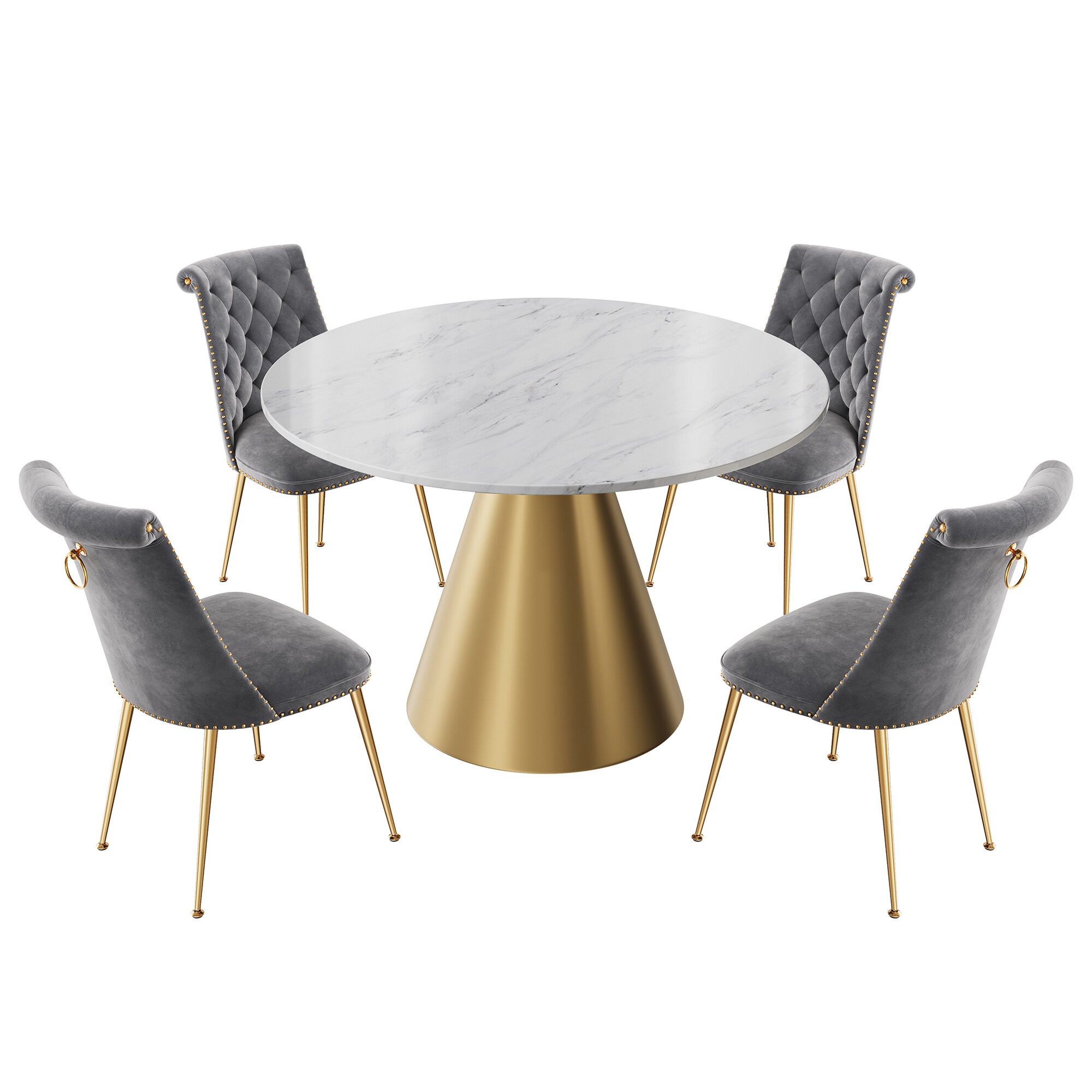 Clihome CL-RT3-BWHBG703GY Gray Chair/White Table Contemporary/Modern Dining Room Set with Round Table ( Seats 4 )