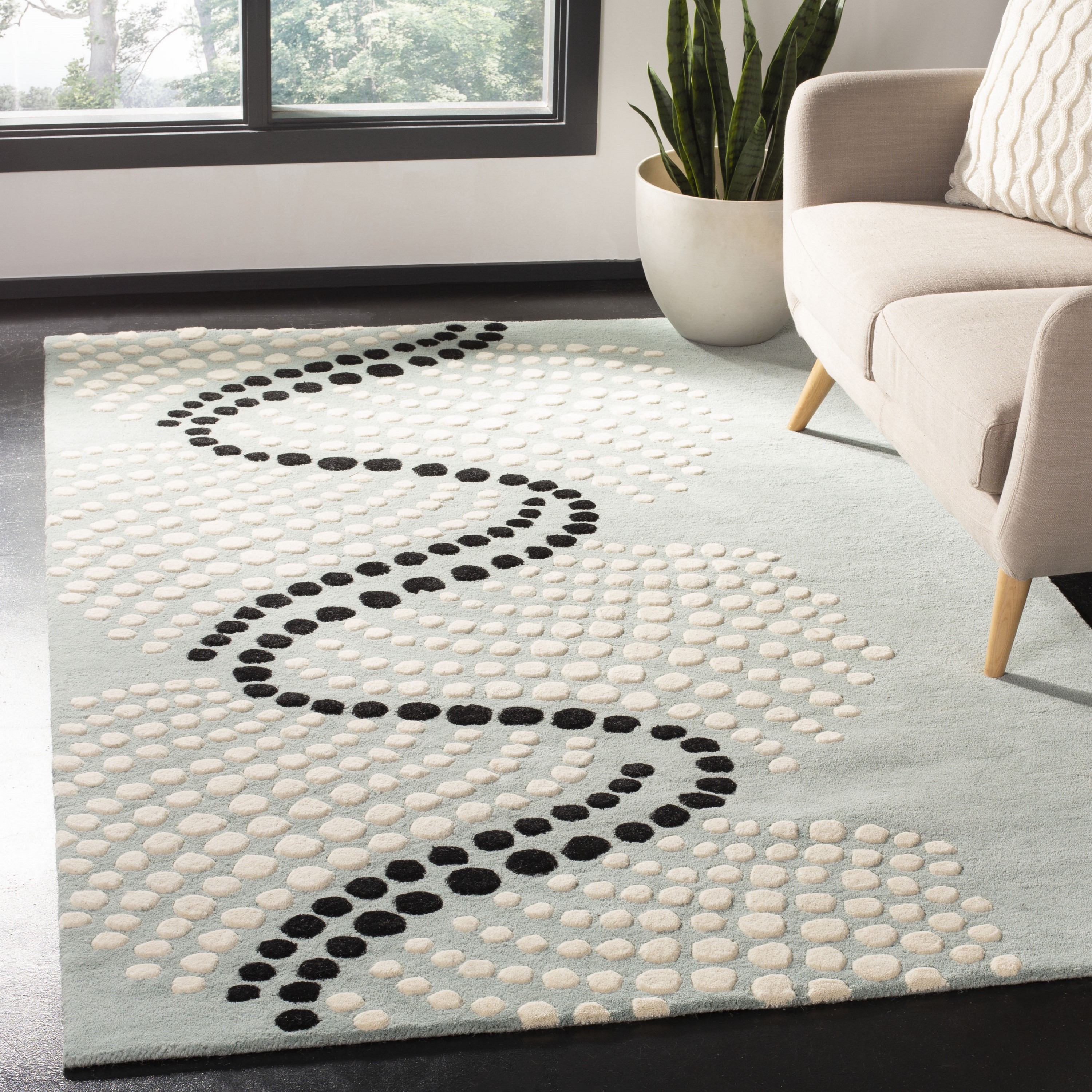 Safavieh SOH727C-2 Soho Forces 2 x 3 (ft) Tufted Wool Gray/Ivory Rectangular Indoor Abstract Mid-Century Modern Throw rug