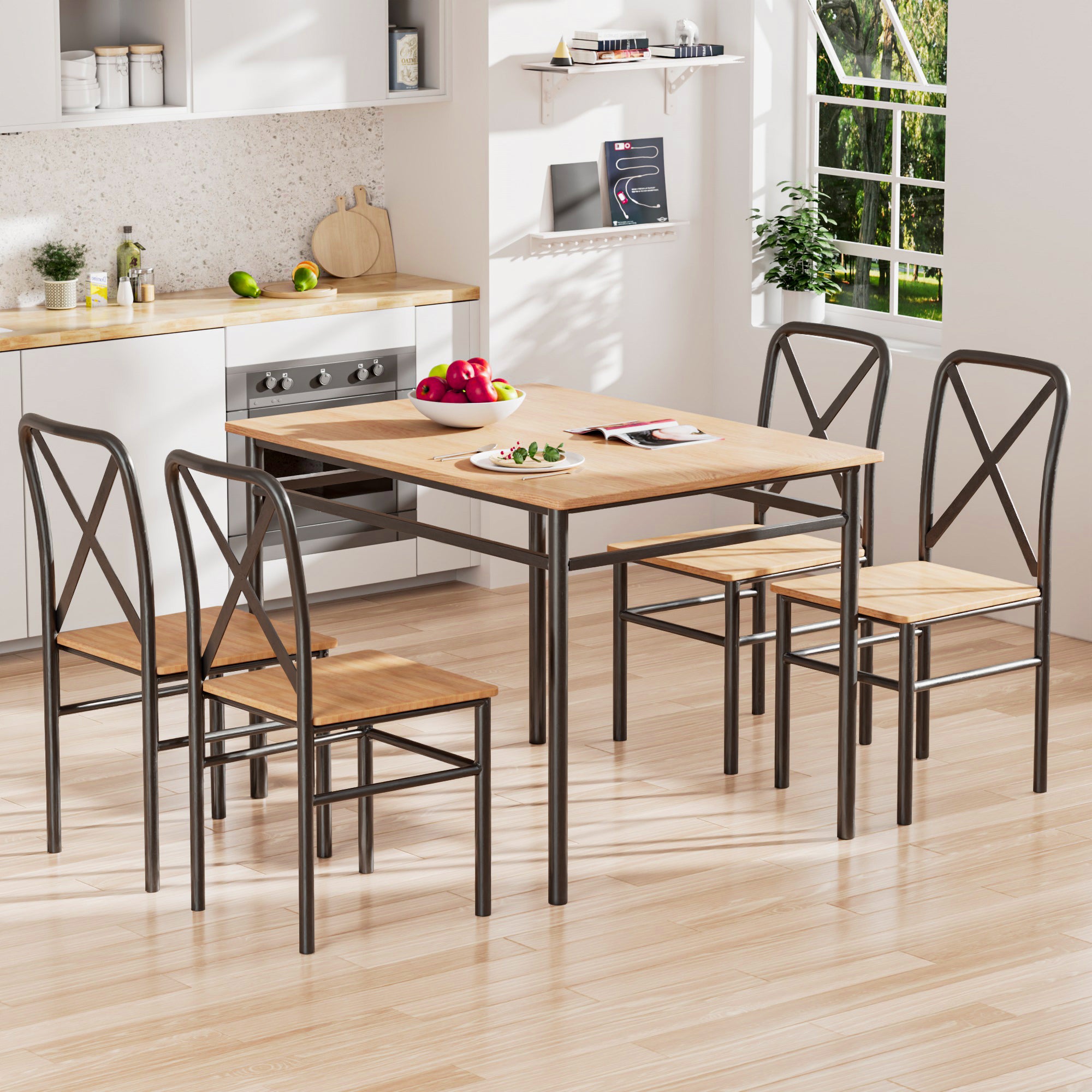 Vecelo LOE-TC19-BLK 5 Piece Dining Room Table Set For 4 Person Rectangular Kitchen Table And Chairs Set For Small Space Home Kitchen Apartment