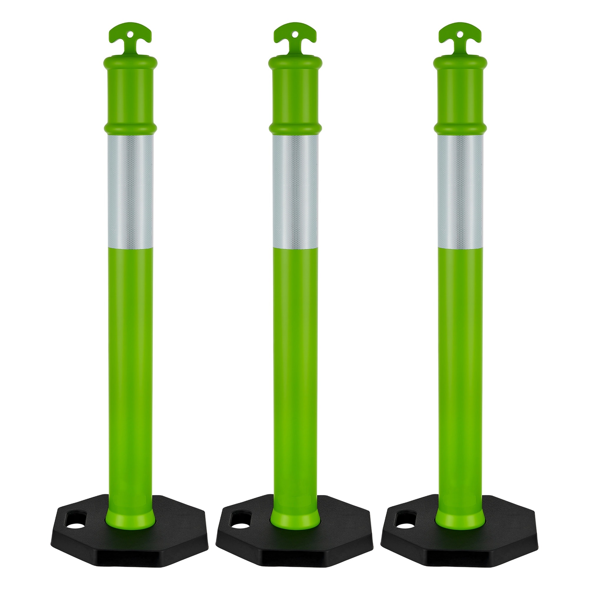 Vorene 3 Pack 48 in Traffic Delineator Posts with Weighted Base Reflective Strips Heavy Duty Safety Cones for Construction Sites Parking Lots Crowd Control Green