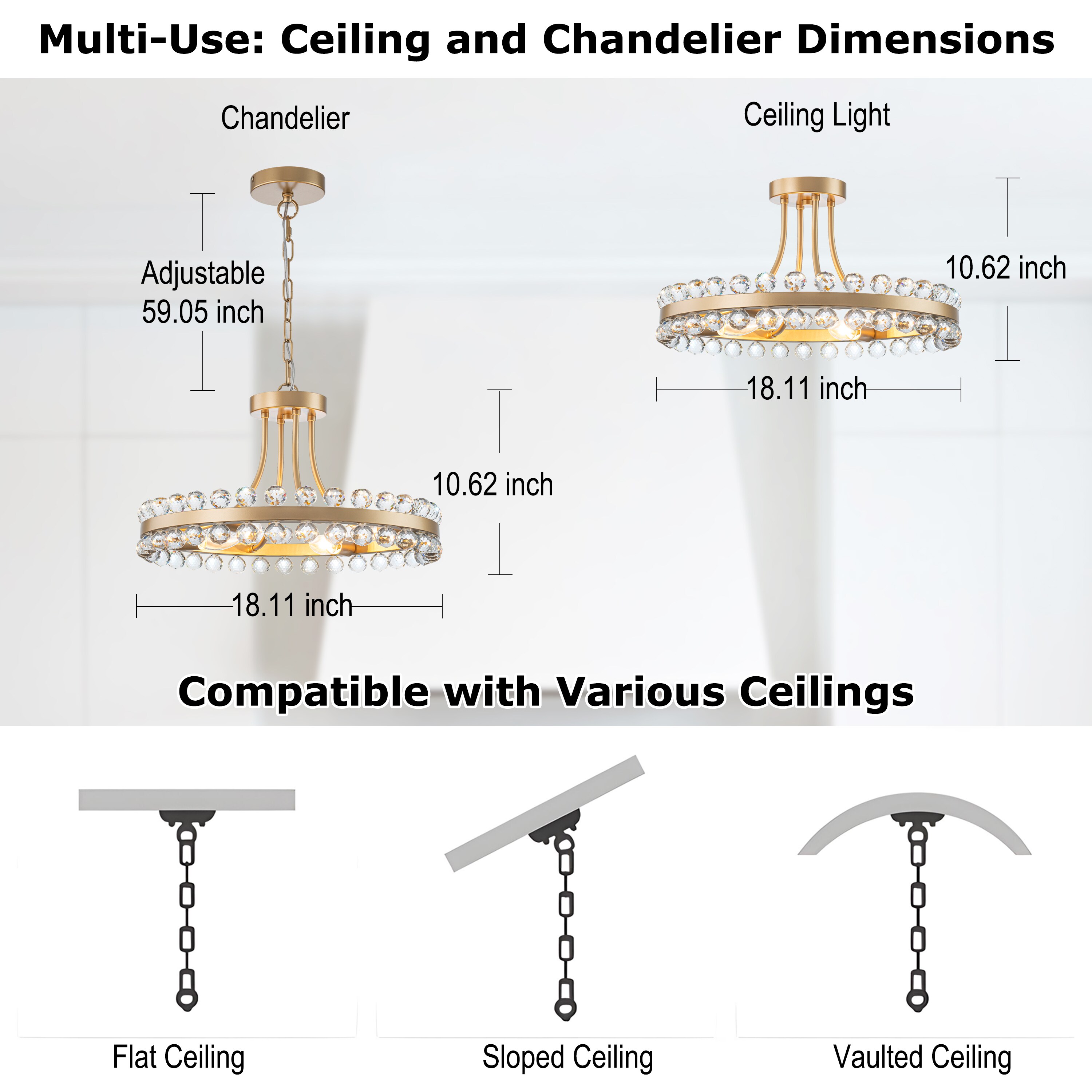 GoYeel 4 -Light Gold Crystal Metal Chandelier in the Chandeliers ...
