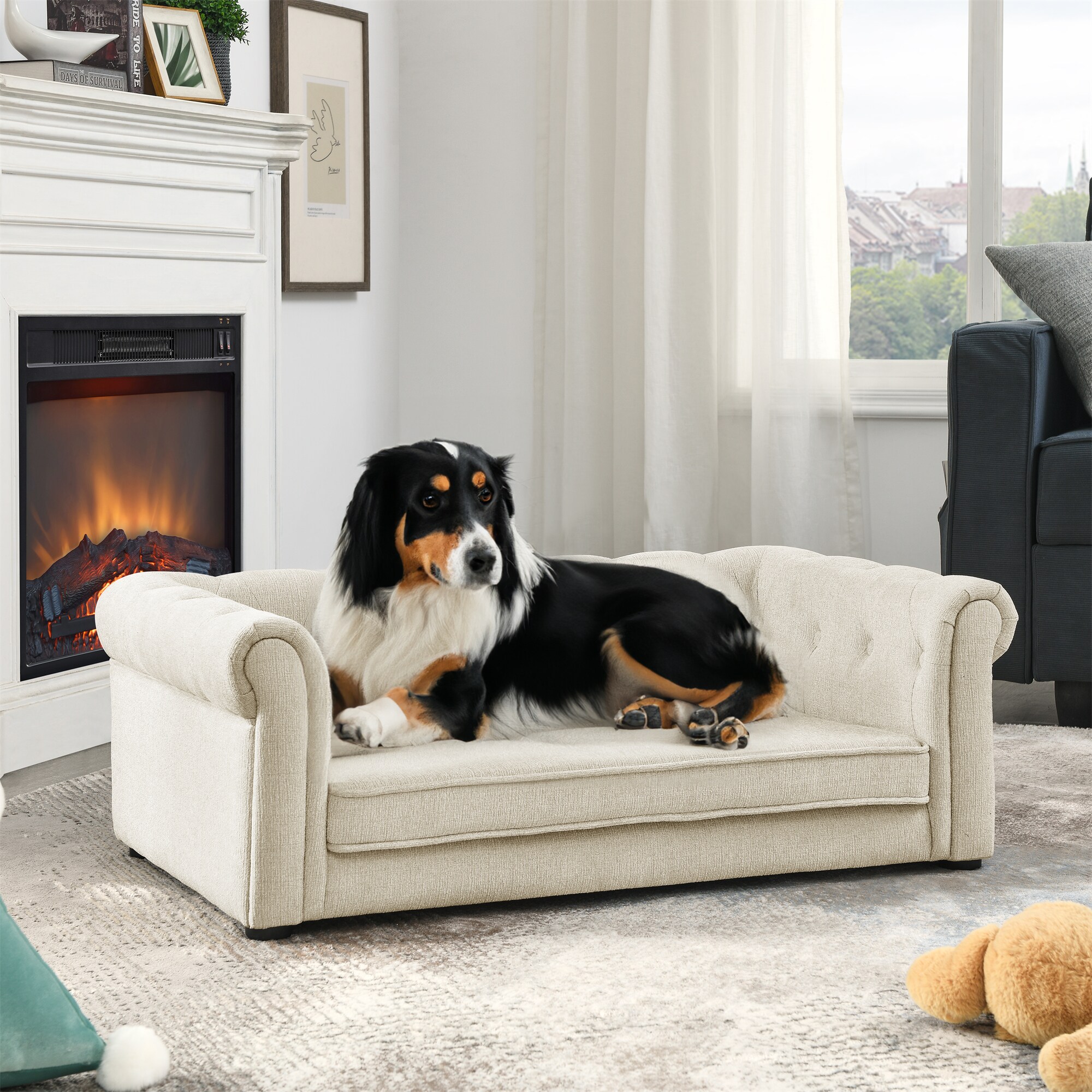LUXEYARD Elegant Rectangle Pet Bed for Small and Medium Dogs Durable Elevated Dog Sofa Bed Comfortable Dog Couch Modern and Stylish Dog Sofa for Small and Medium Dogs Beige