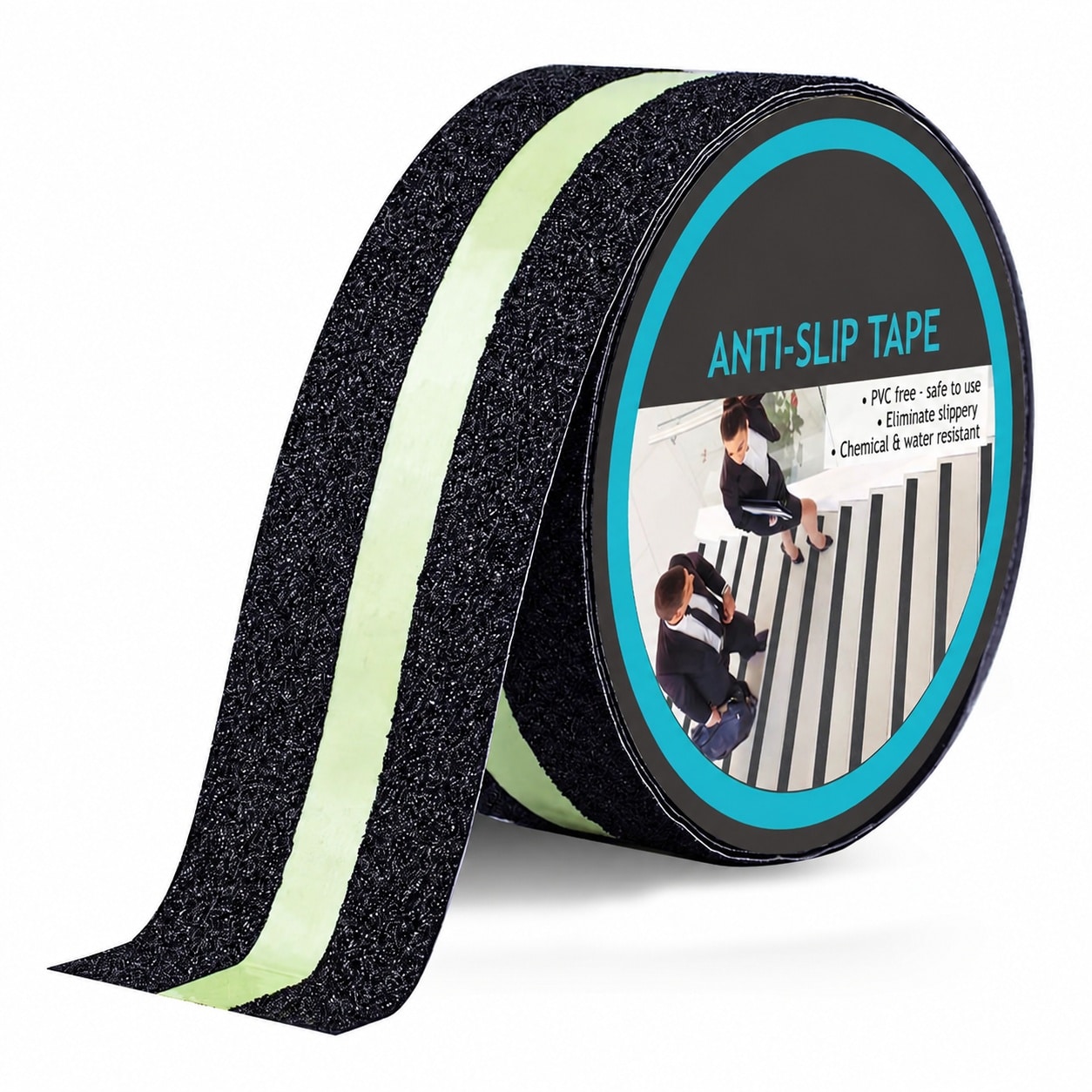 Etokfoks  Anti Slip Tape 2 in x 15 ft PET Green Glow Stripe 80 Grit Aluminum Oxide for Steps and Ladders