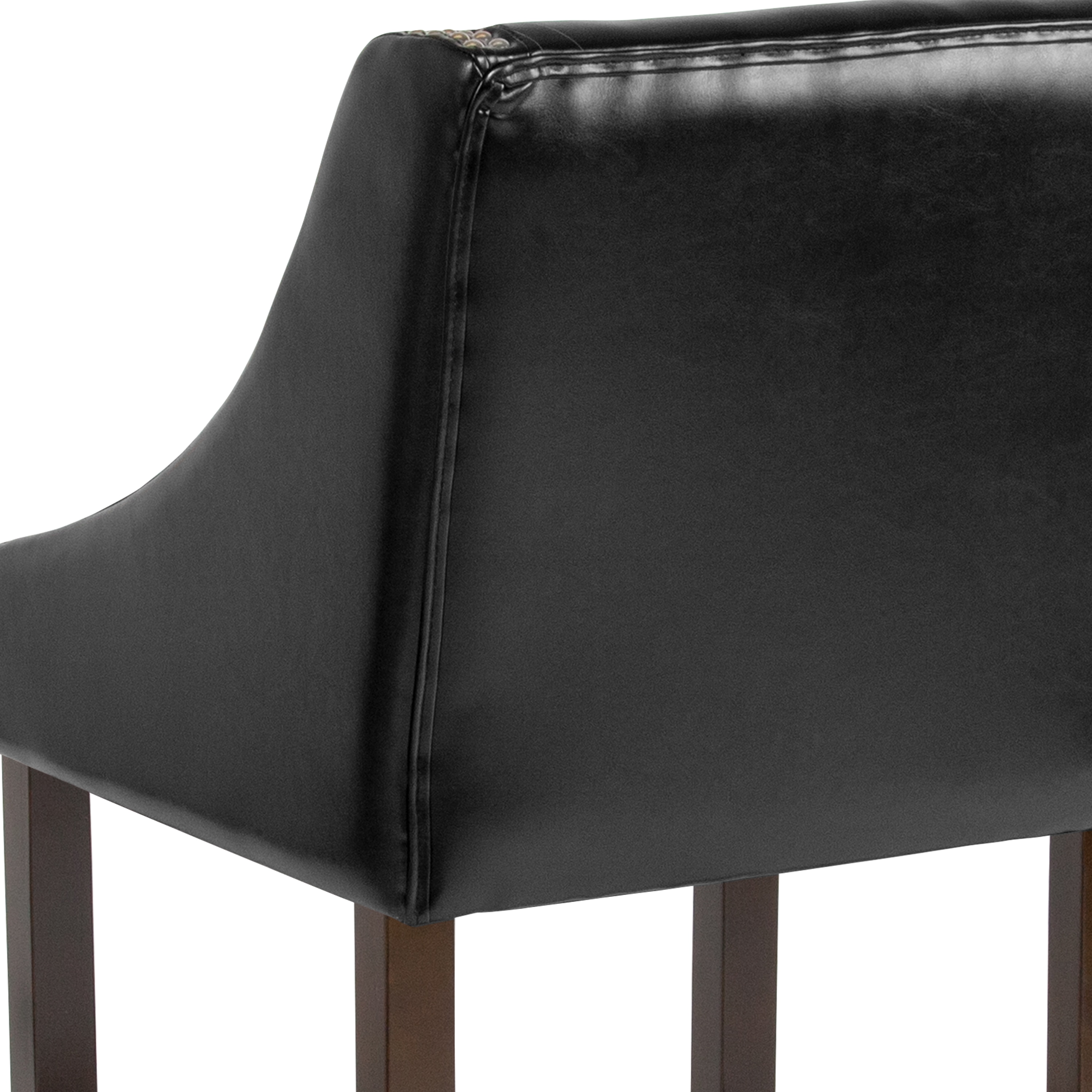Black Leather 24" Wood Counter Height Stool with Nail Trim