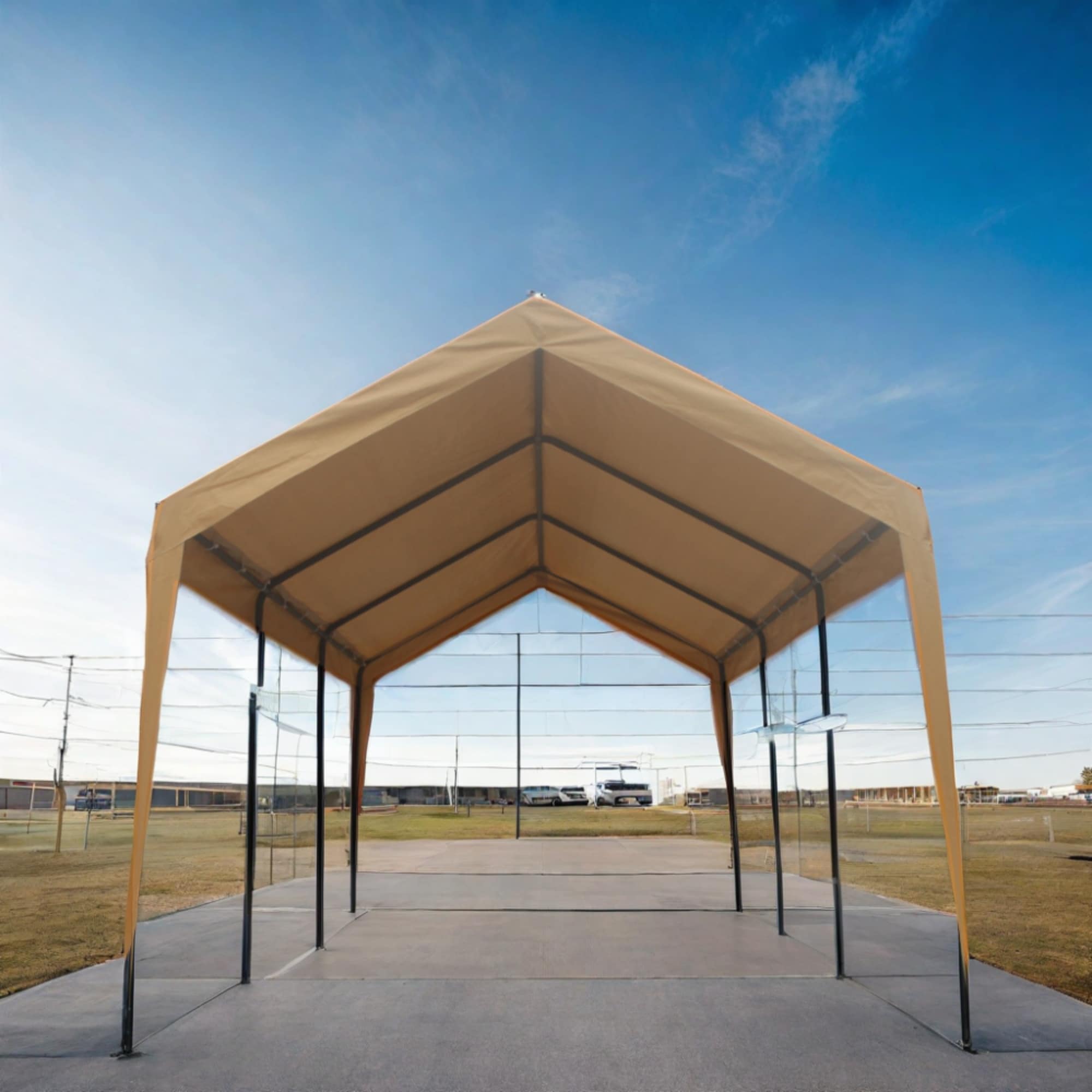 Lycvki CP-14 12-Feet W x 20-Feet L x 9.83-Feet H Sand Metal Carport with Polycarbonate Roof