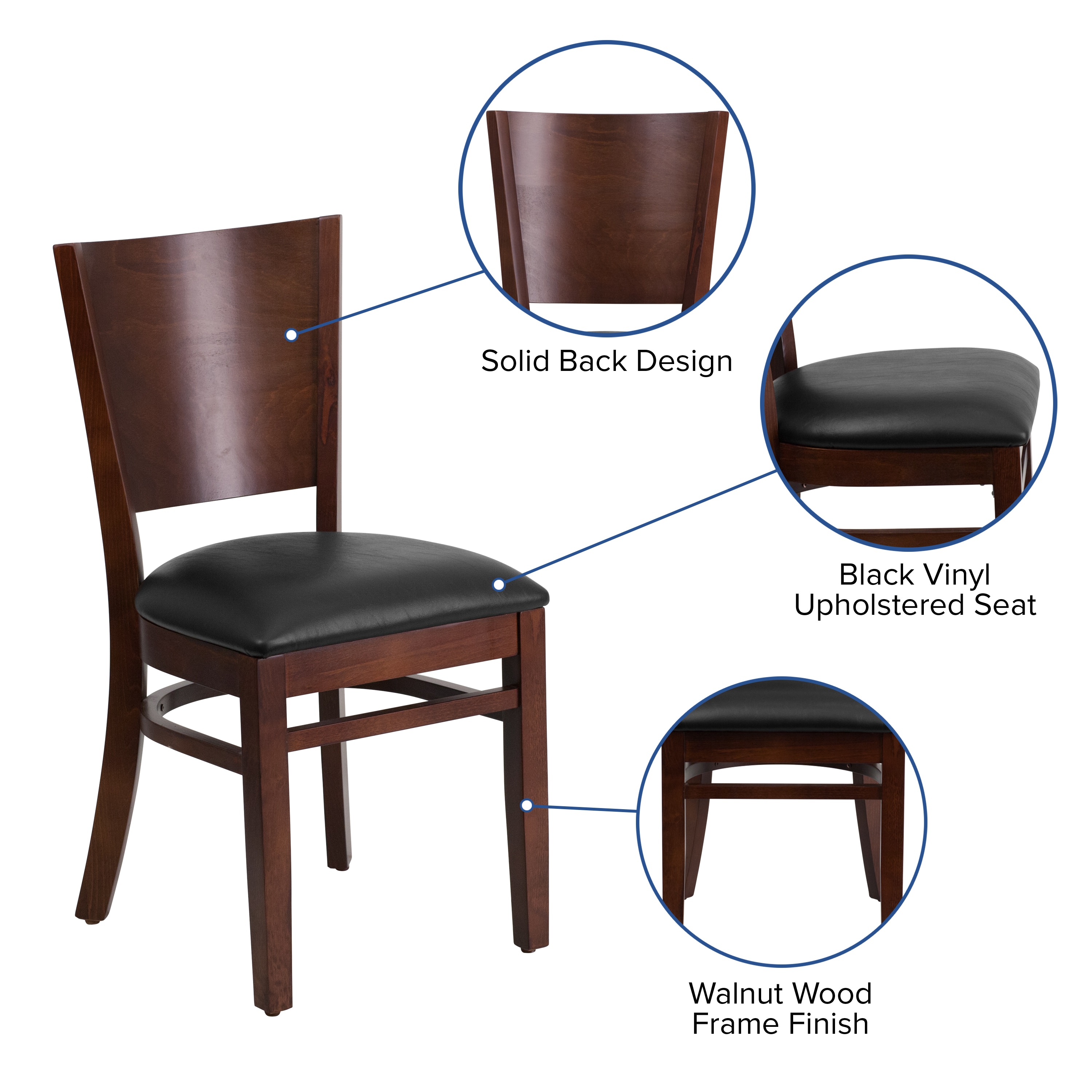 Elegant Walnut Wood Side Chair with Black Vinyl Seat