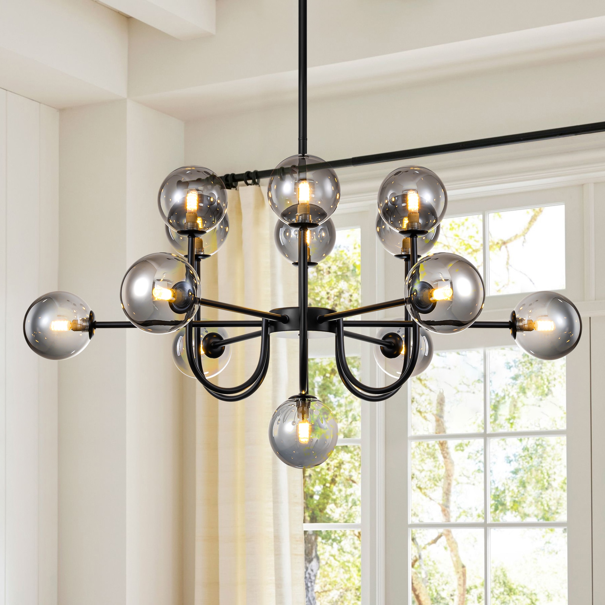 Rennnsan Isaiah 13 -Light Matte Black Tinted glass Metal Chandelier