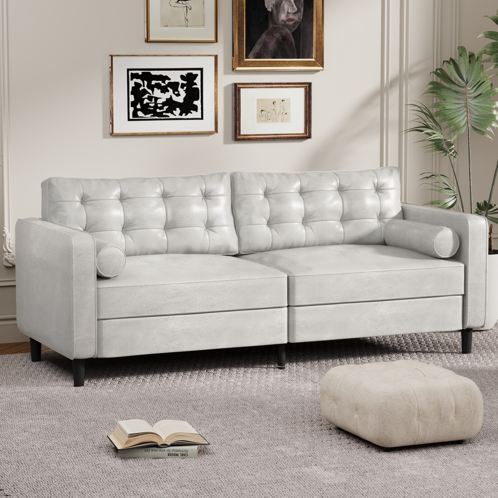 AECOJOY  84.2-Inch 3-Seater Vintage Couch with 2 Bolster Pillows