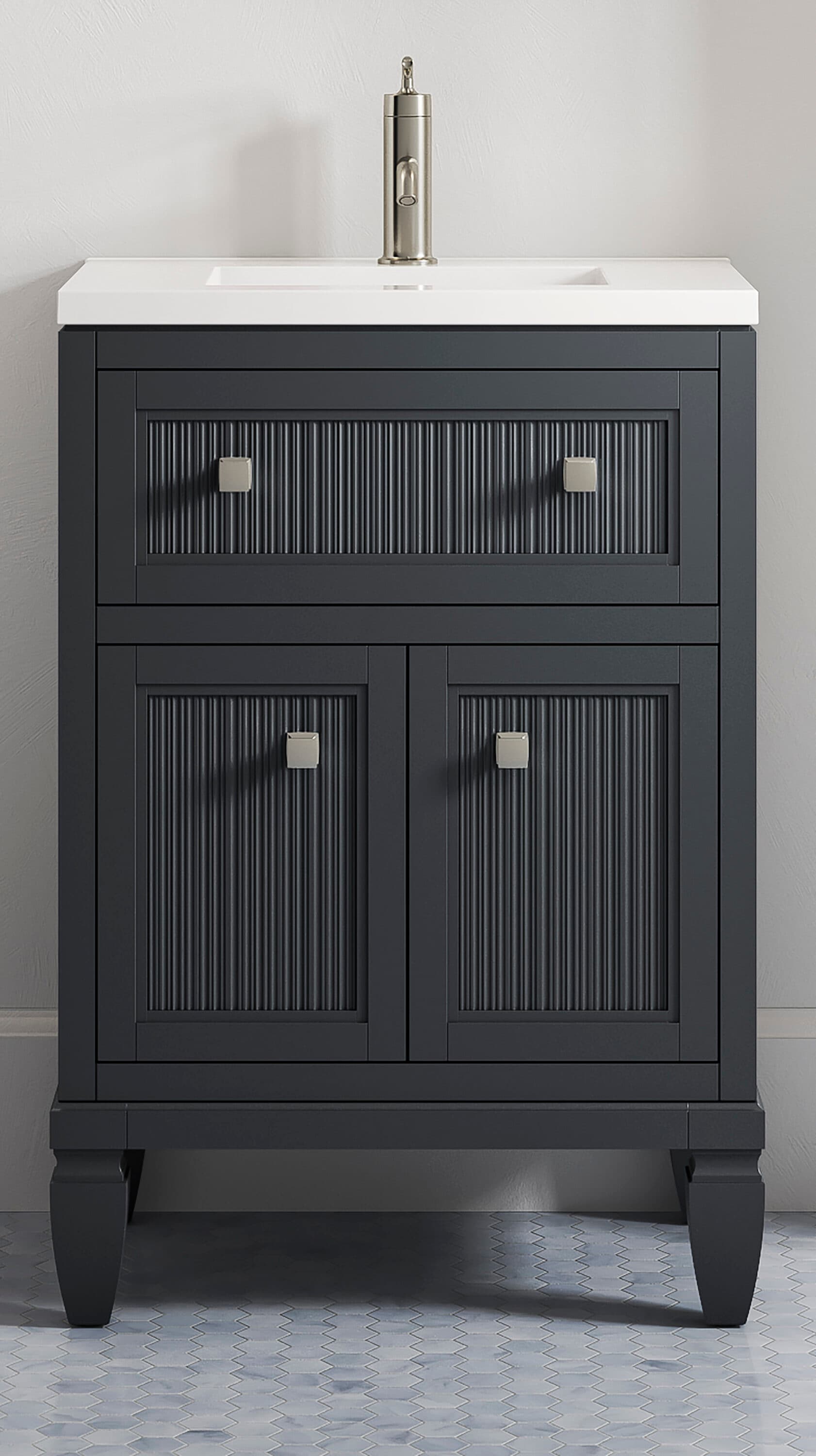 KOHLER 33535-ASB-1WX Hearthaven 24-in Slate Grey Undermount Single sink Bathroom Vanity with White Quartz Top