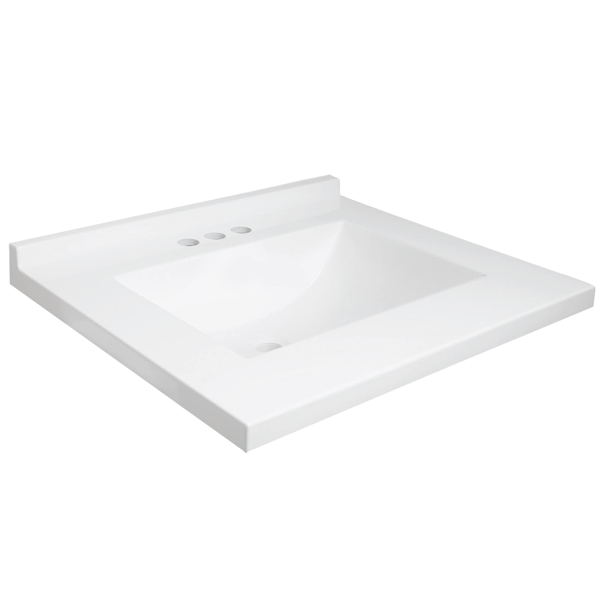 25-Inch Solid White Cultured Marble Vanity Top with Backsplash