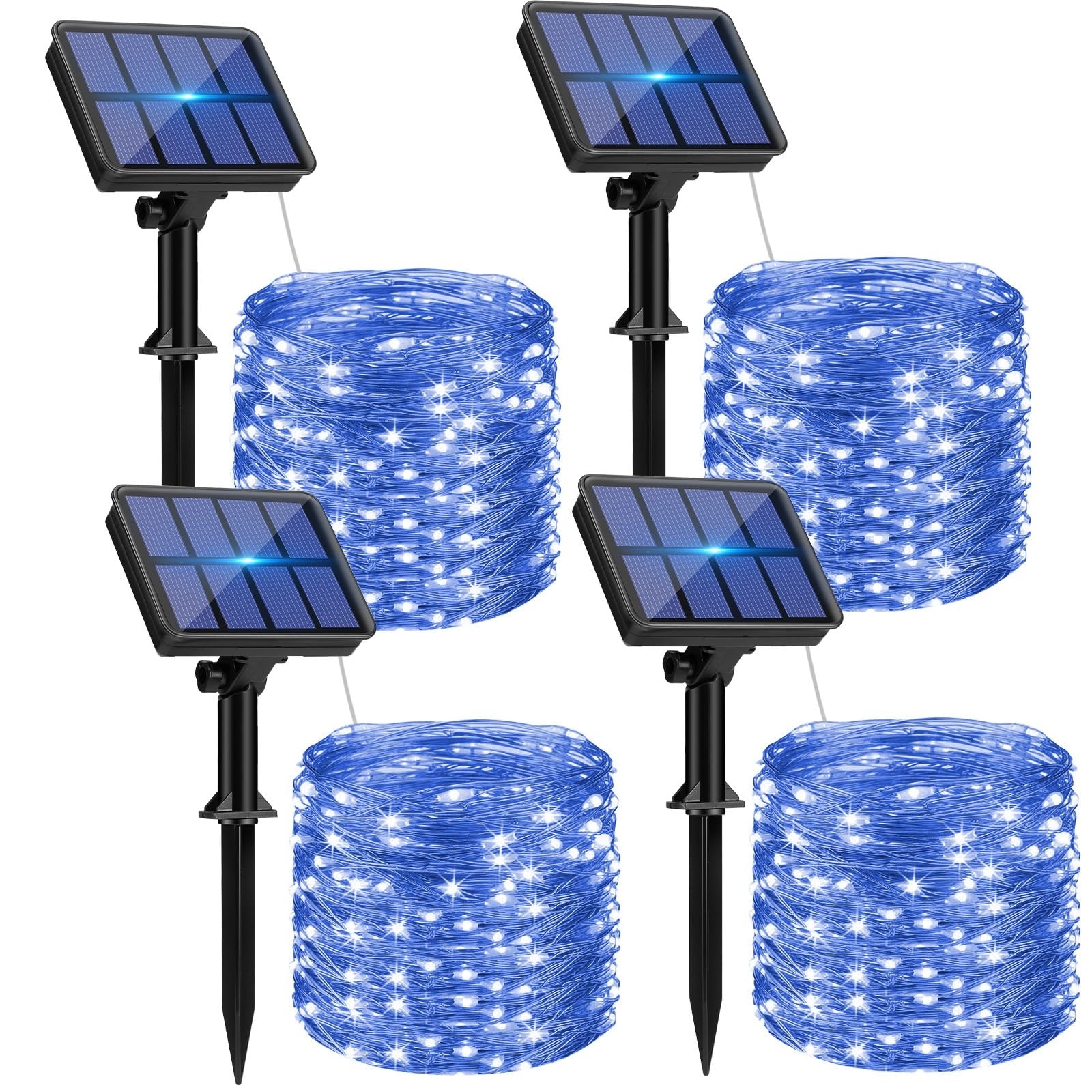 Vrbgify  4 pack solar string lights 320 LED 132 FT outdoor waterproof copper wire fairy lights 8 lighting modes blue for tree garden wedding