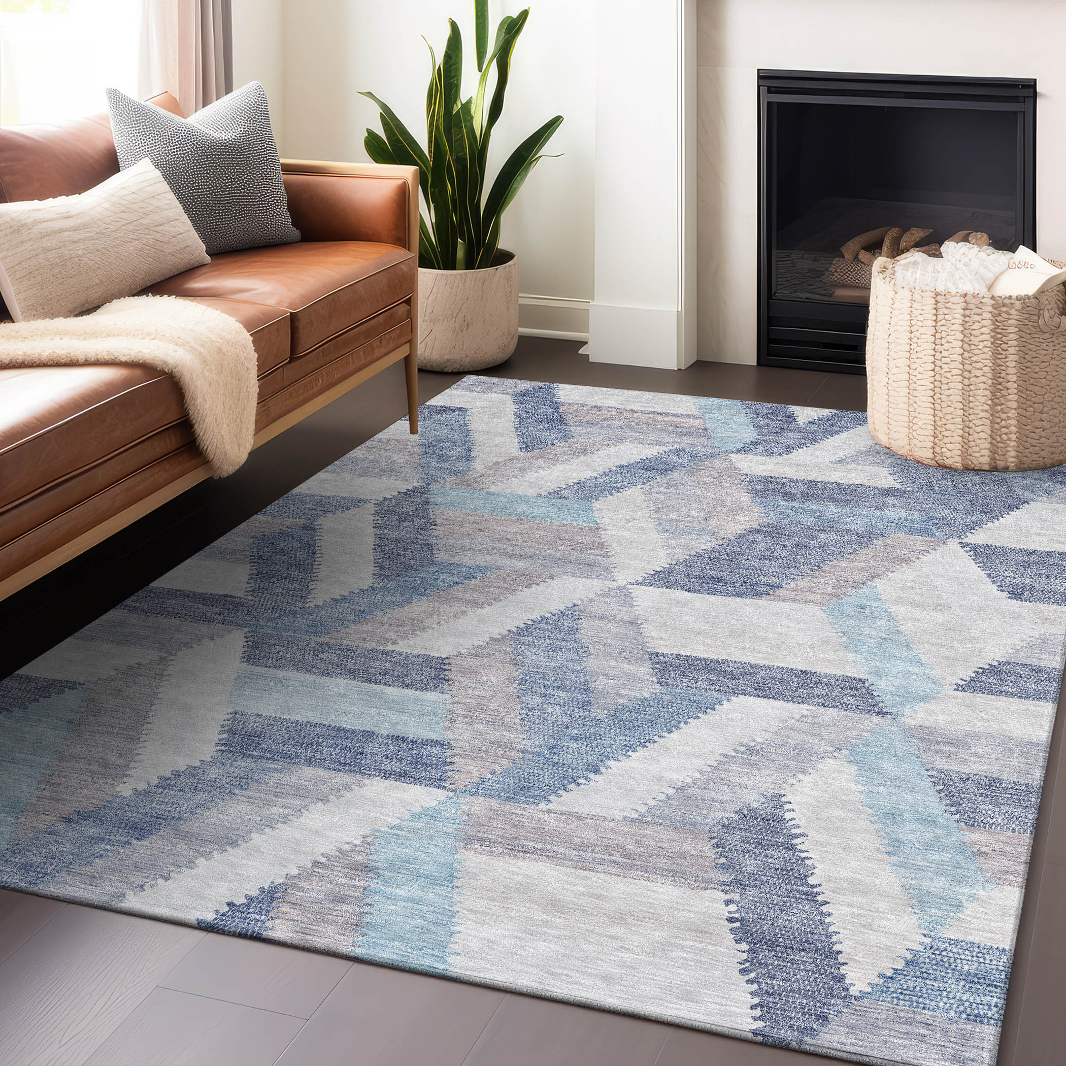 Addison Rugs ACN1241DN3X5 Chantille ACN1241DN 3 x 5 (ft) Polyester Denim Rectangular Indoor/Outdoor Geometric Machine washable Area rug