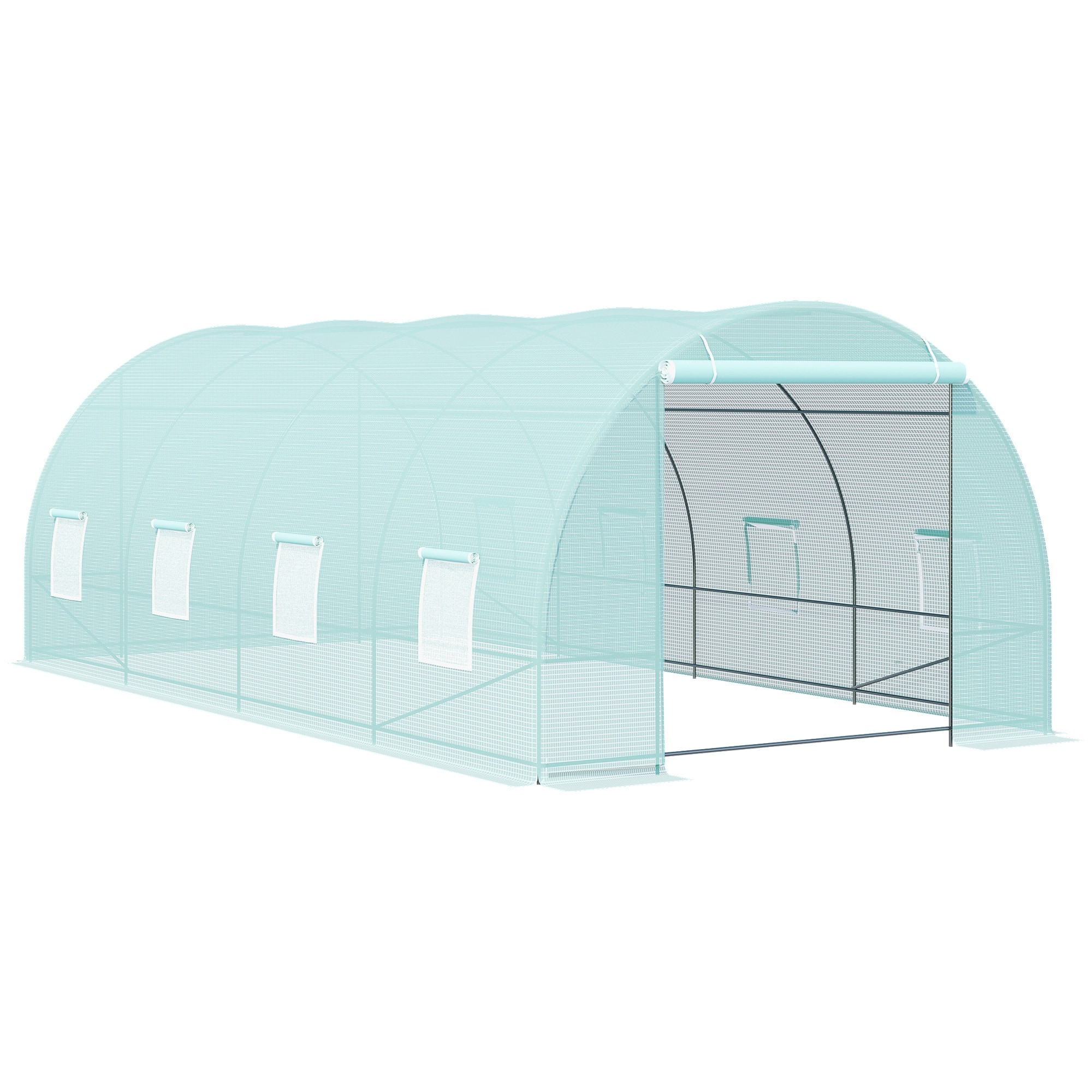 Vorene 20FT x 10FT x 7FT Walk-In Tunnel Greenhouse/ Large Garden Warm House Kit with Steel Frame/ 8 Roll-up Windows and Roll Up Access Door Green
