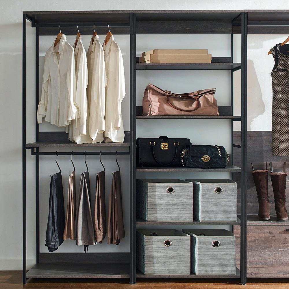 Klair Living Monica Wood and Metal Walk-In Closet with 5 Shelves in Rustic Gray