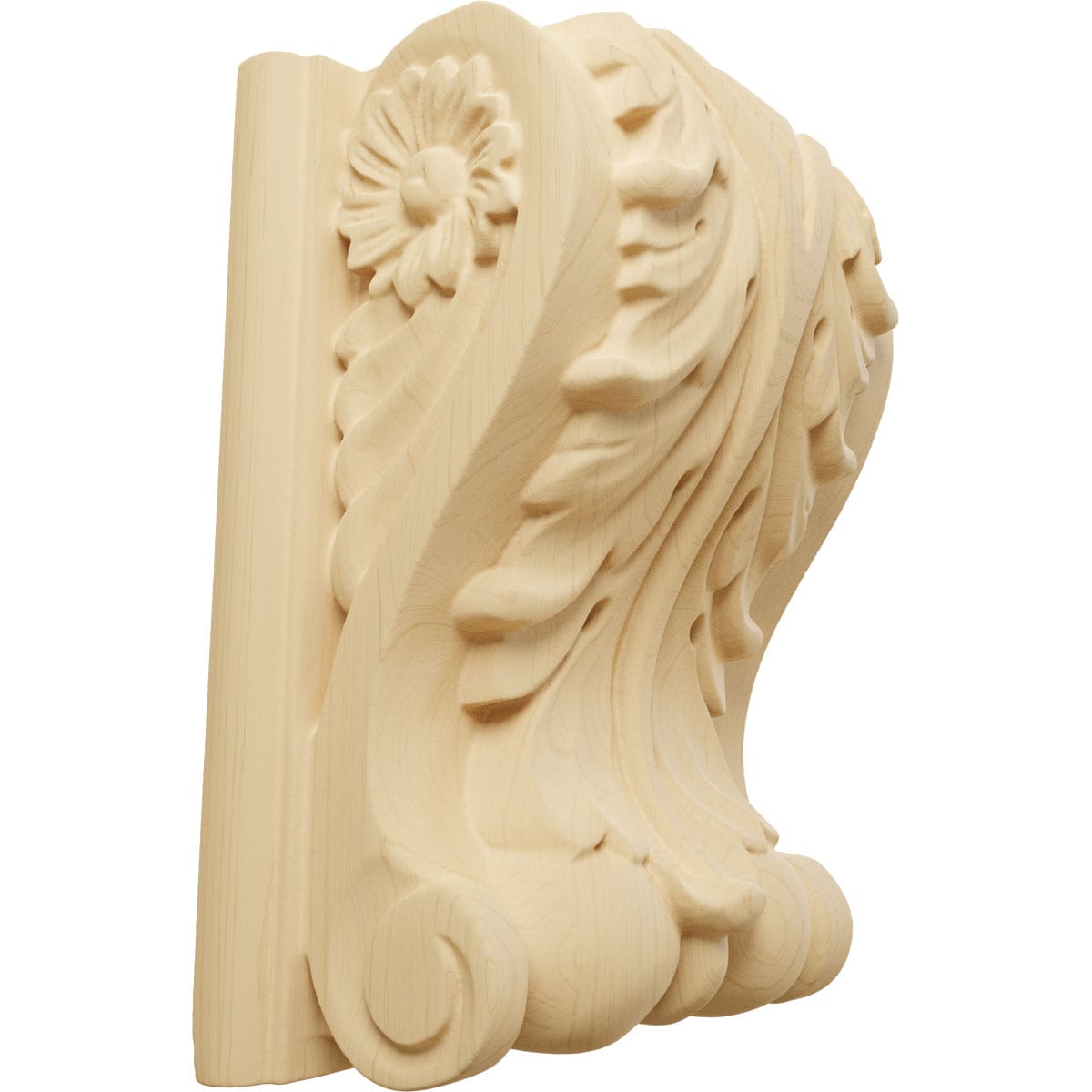 Alder Wood Medium Acanthus Block Corbel with Backplate